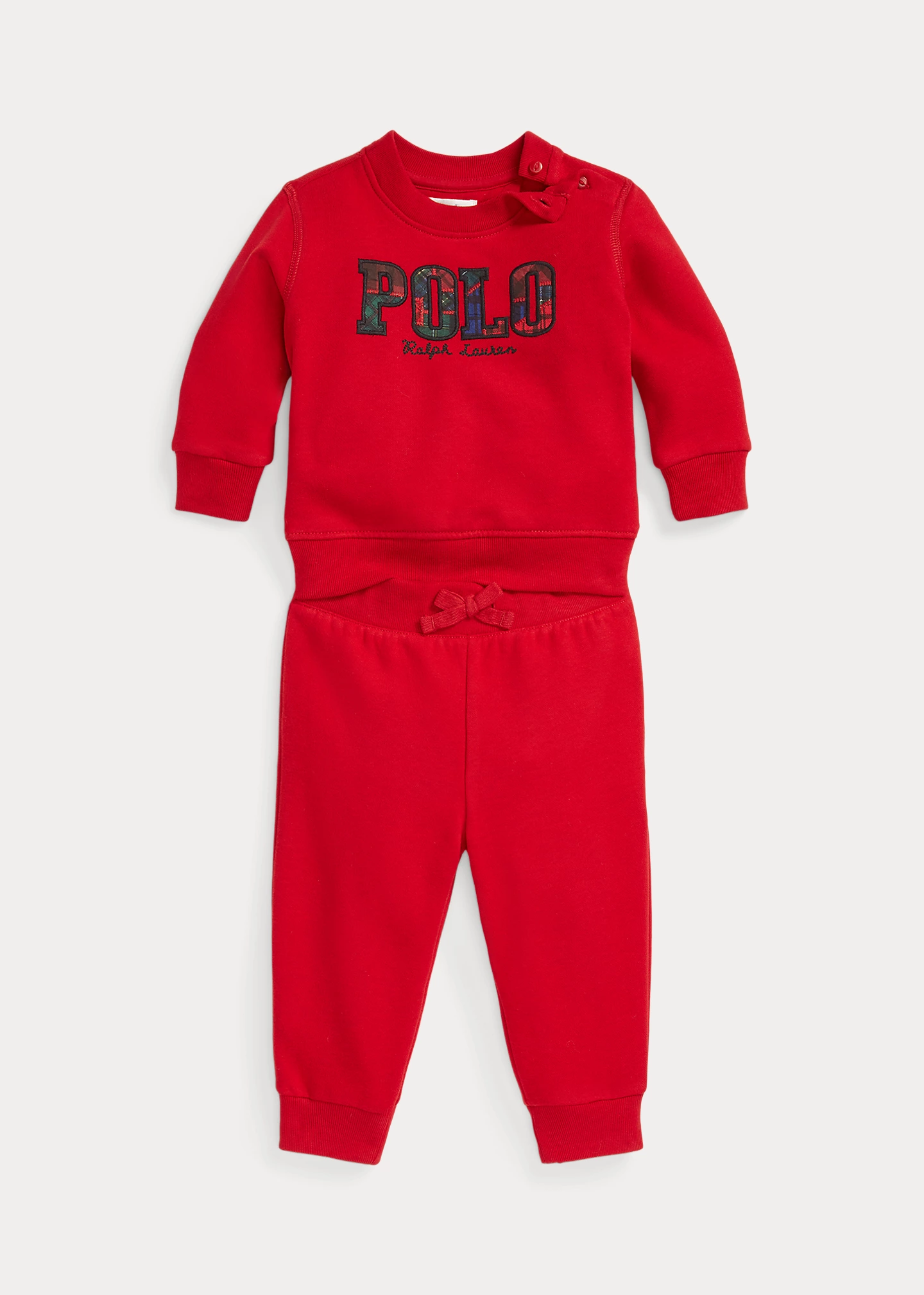 Plaid-Logo Fleece Sweatshirt & Pant Set