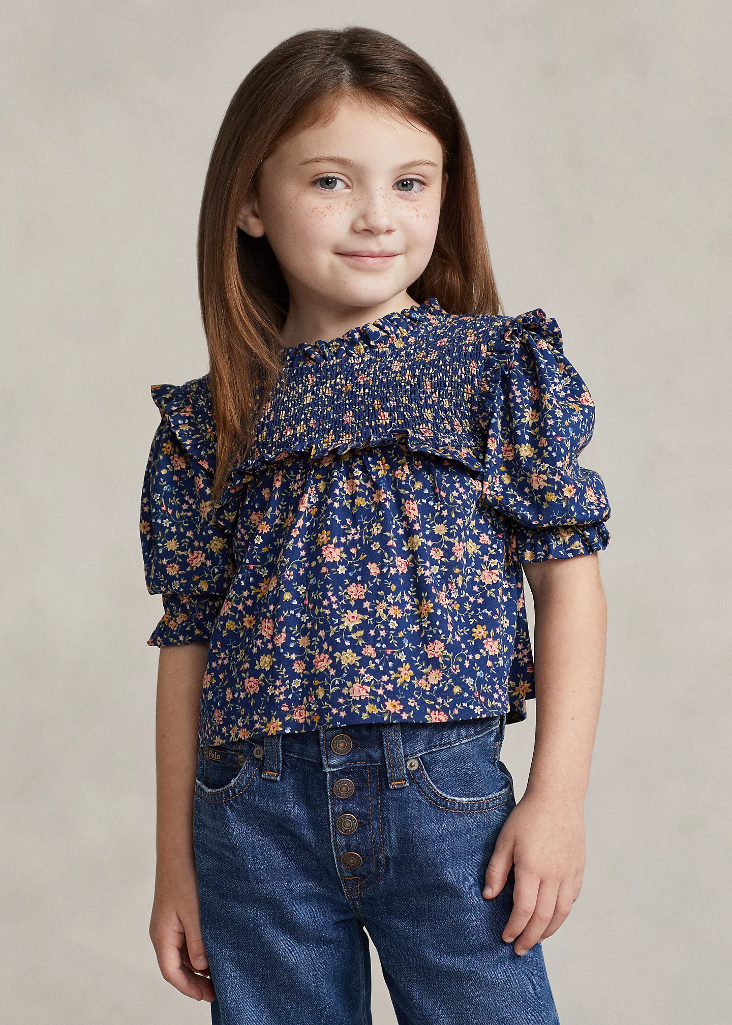 Floral Smocked Cotton Jersey Top