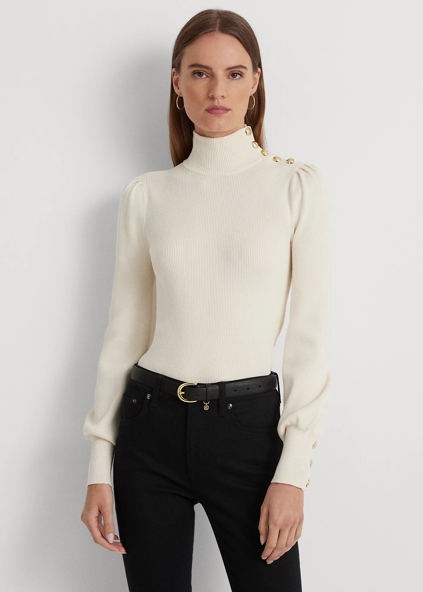 Button-Trim Mockneck Sweater