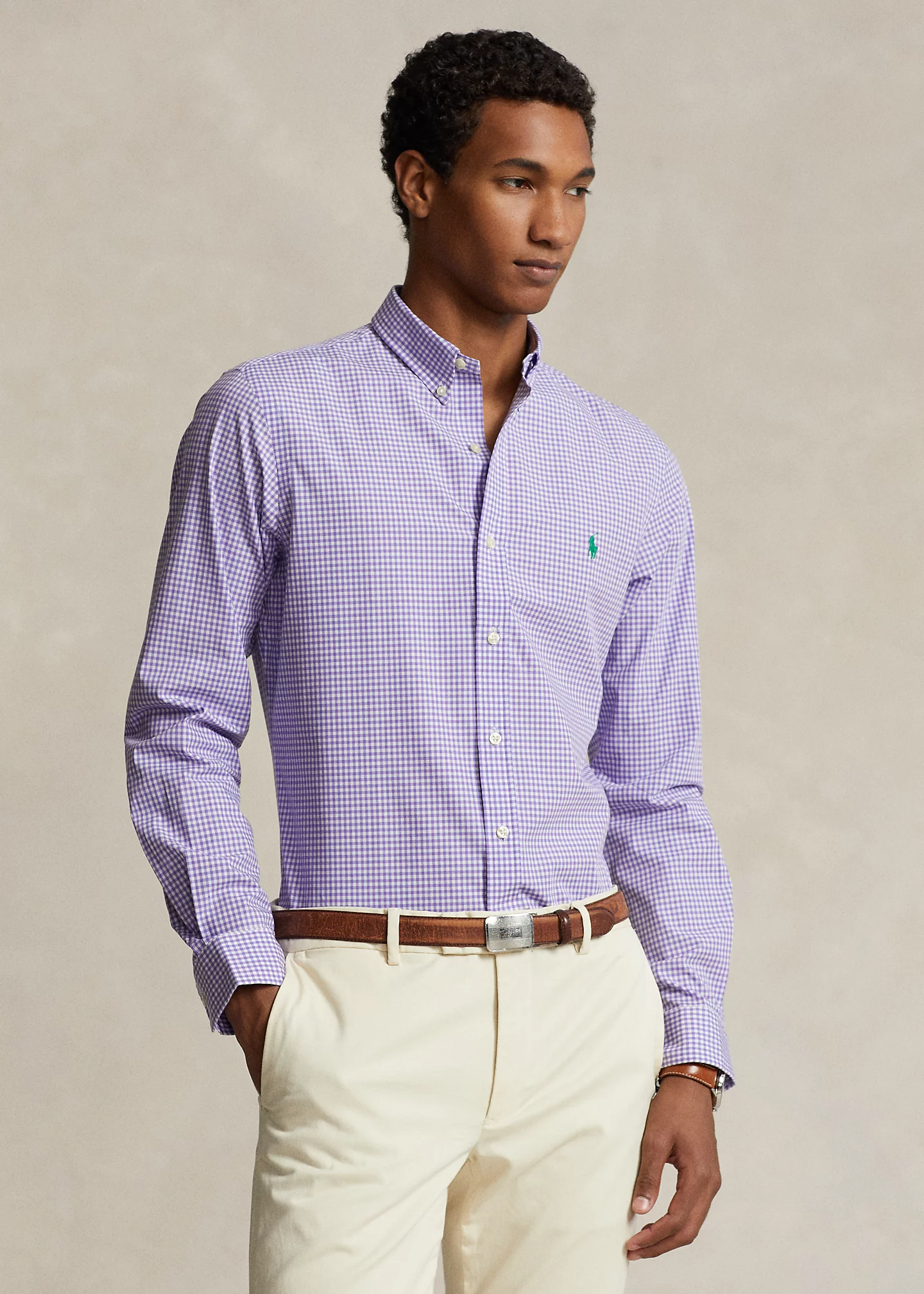 Slim Fit Gingham Stretch Poplin Shirt