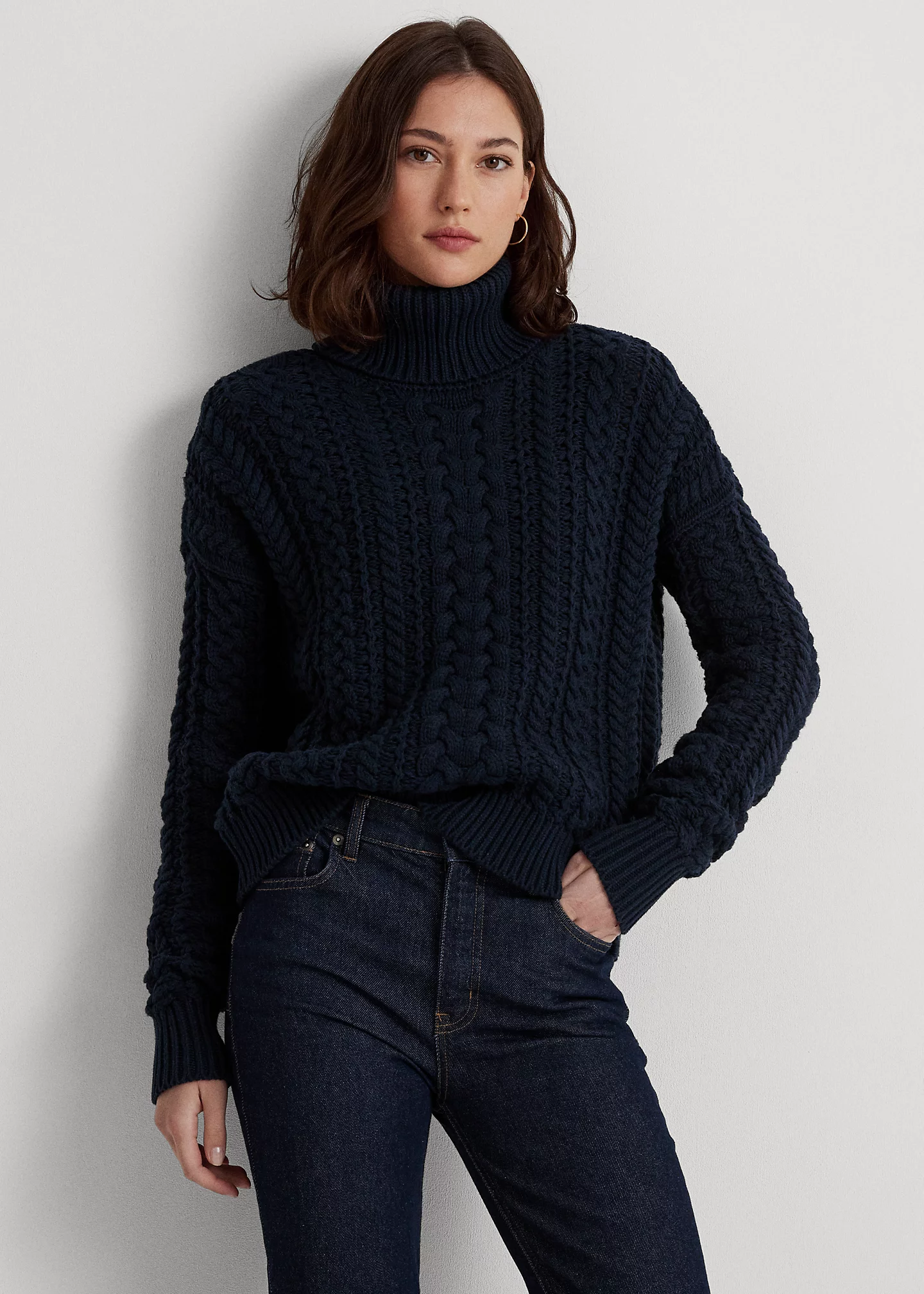 Cable-Knit Cotton-Blend Turtleneck