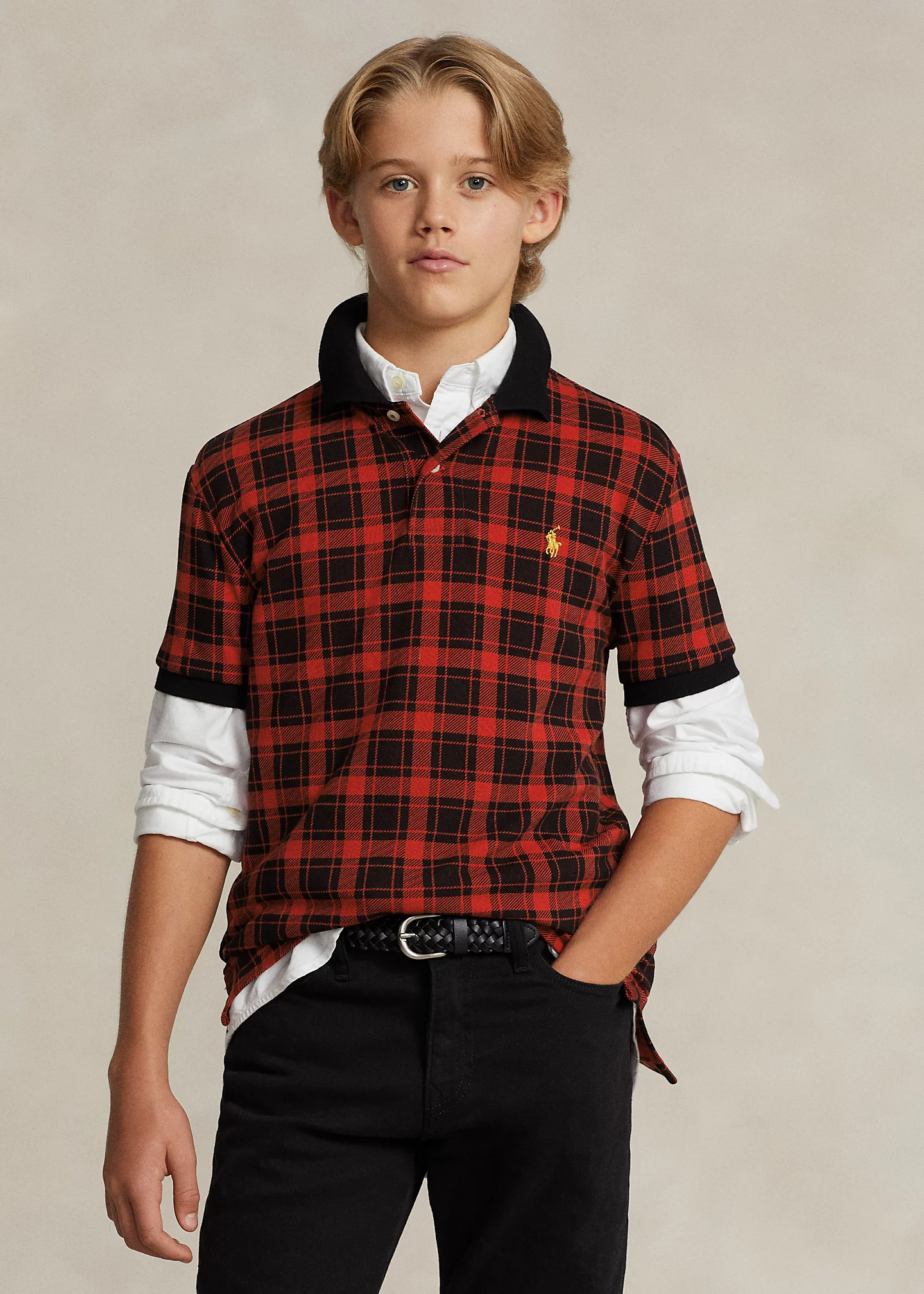 Buffalo Check Cotton Mesh Polo Shirt