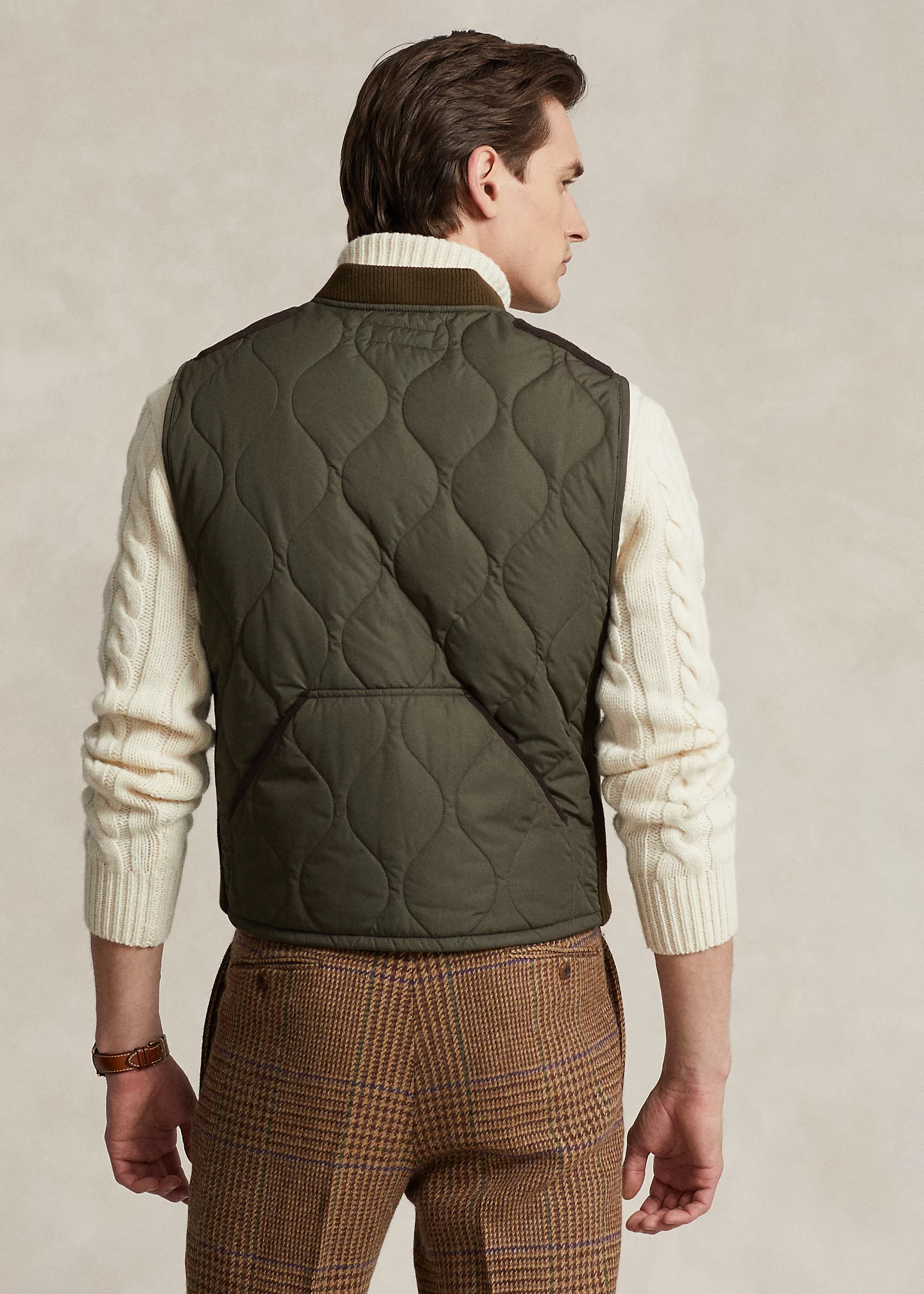 Suede-Trim Quilted Vest