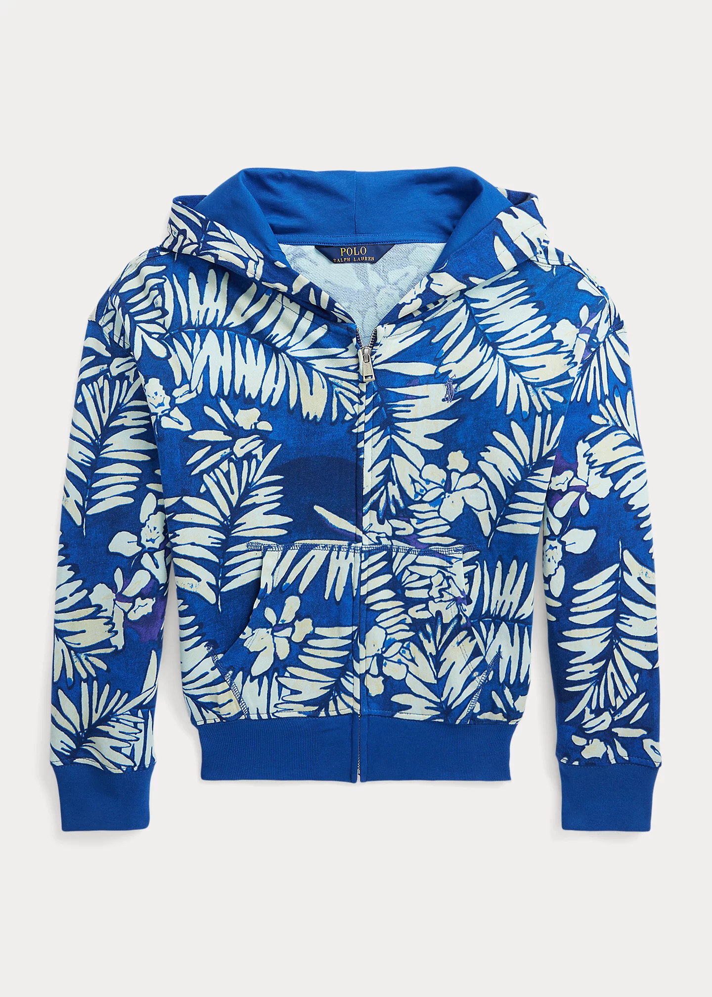 Tropical-Print Spa Terry Full-Zip Hoodie