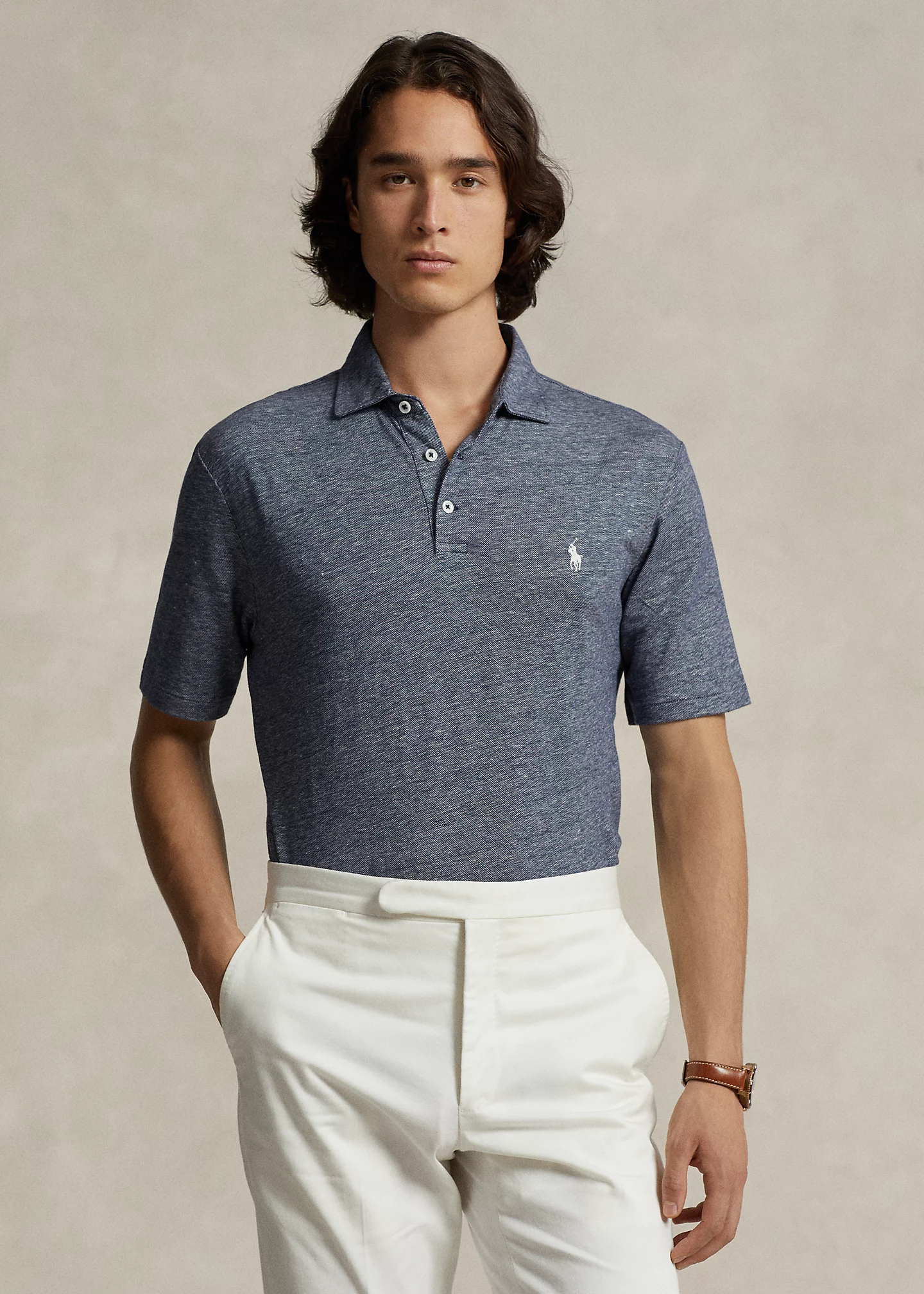 Classic Fit Cotton-Linen Mesh Polo Shirt