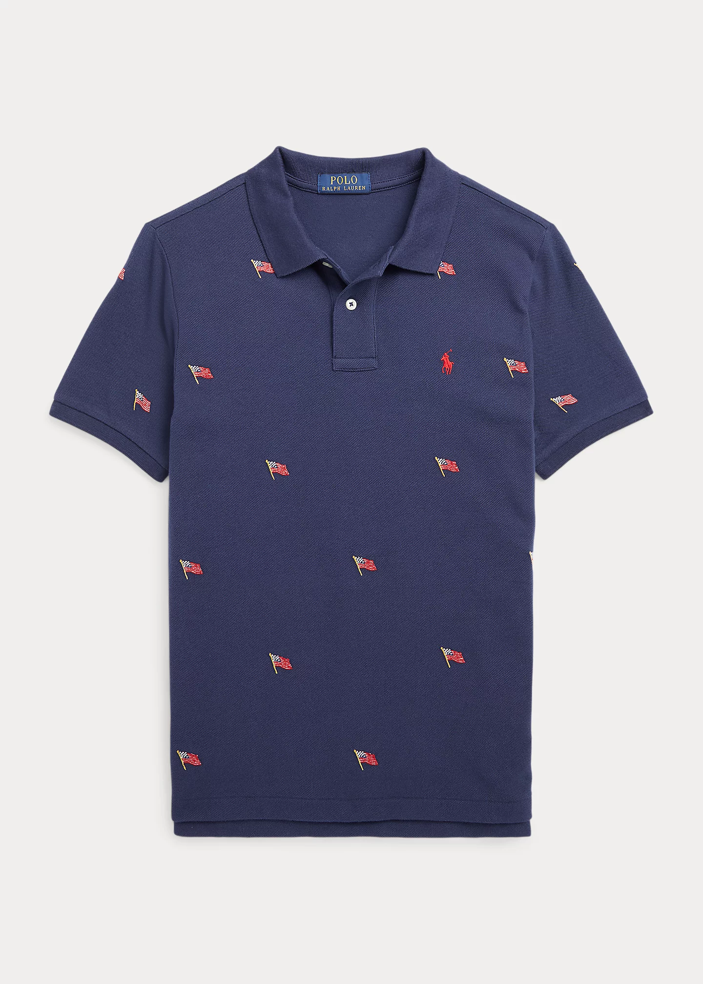 Flag-Embroidered Cotton Mesh Polo Shirt