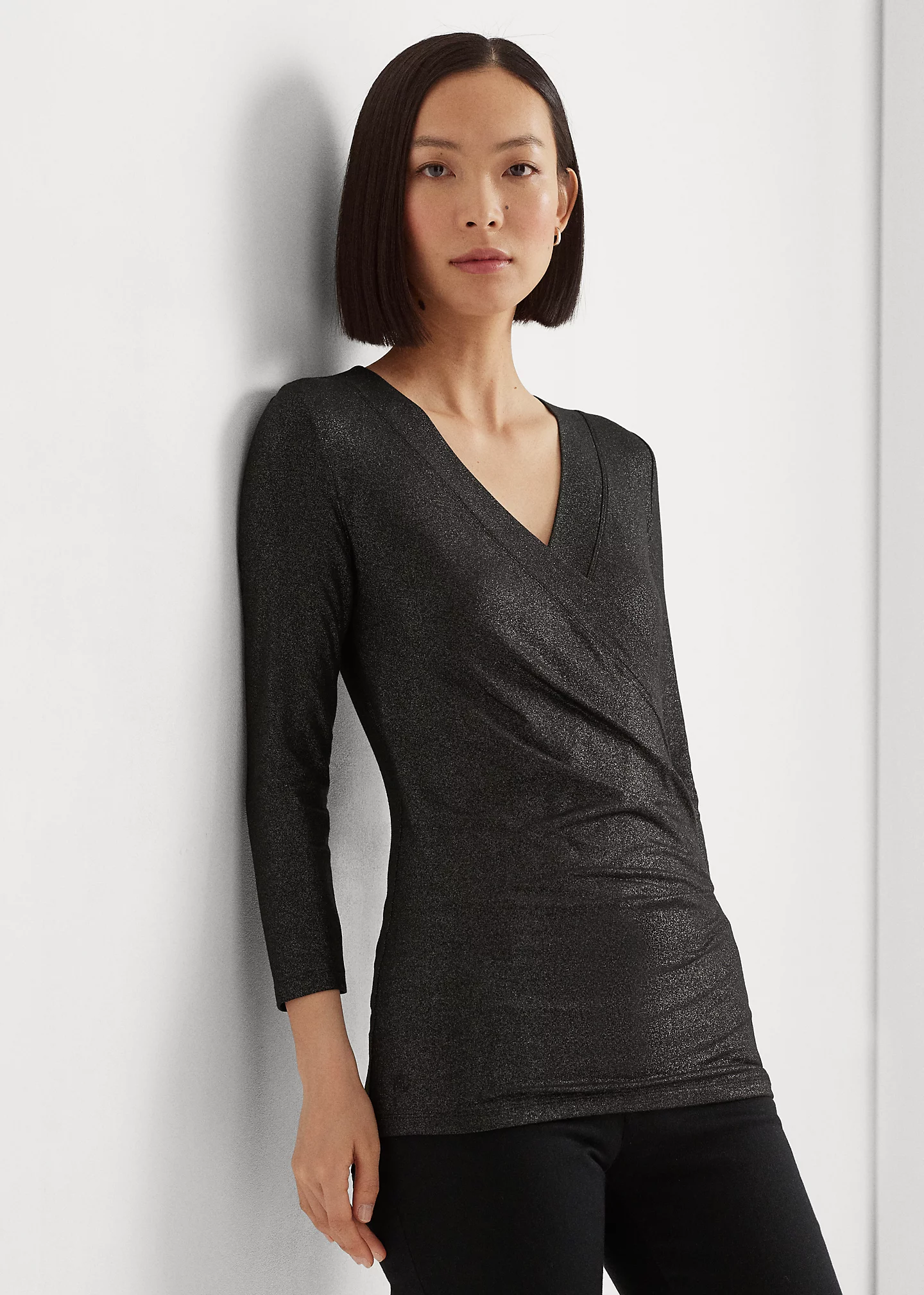 Metallic Jersey Surplice Top
