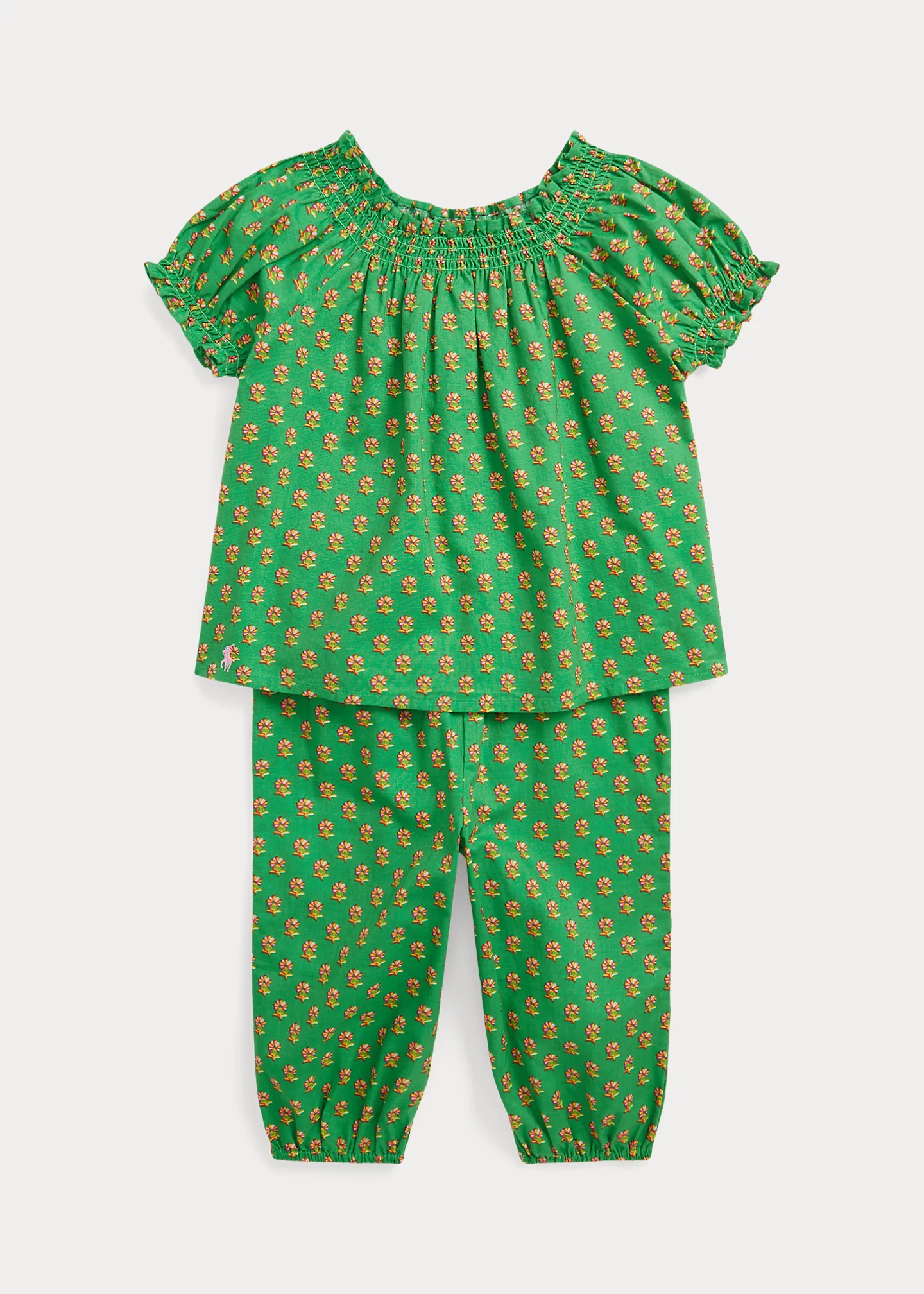 Floral Smocked Cotton Top & Pant Set