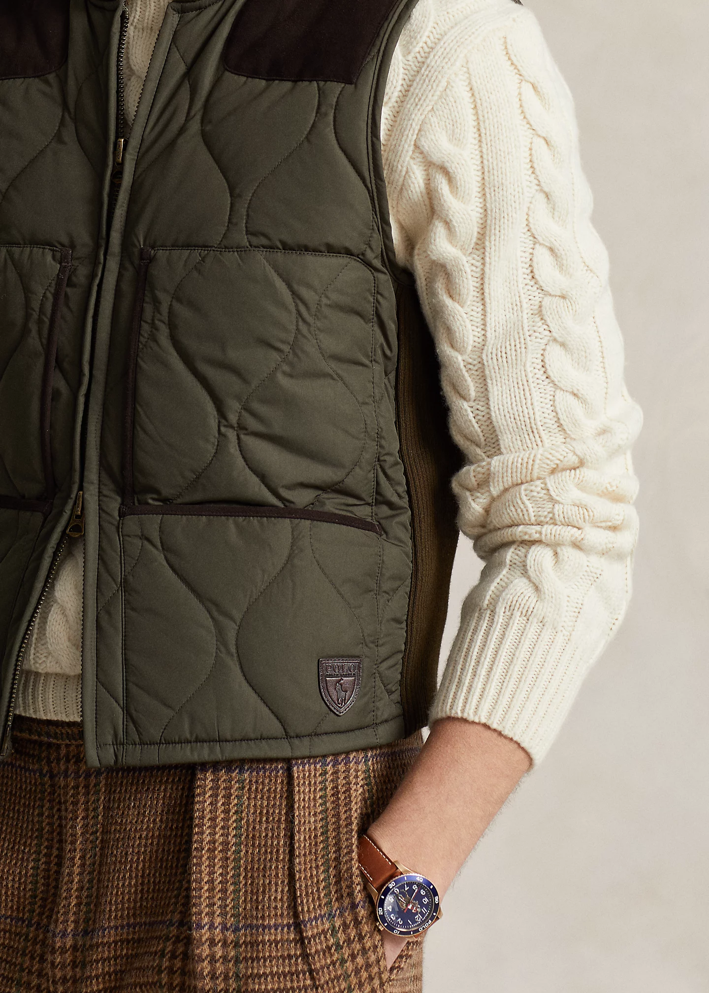 Suede-Trim Quilted Vest