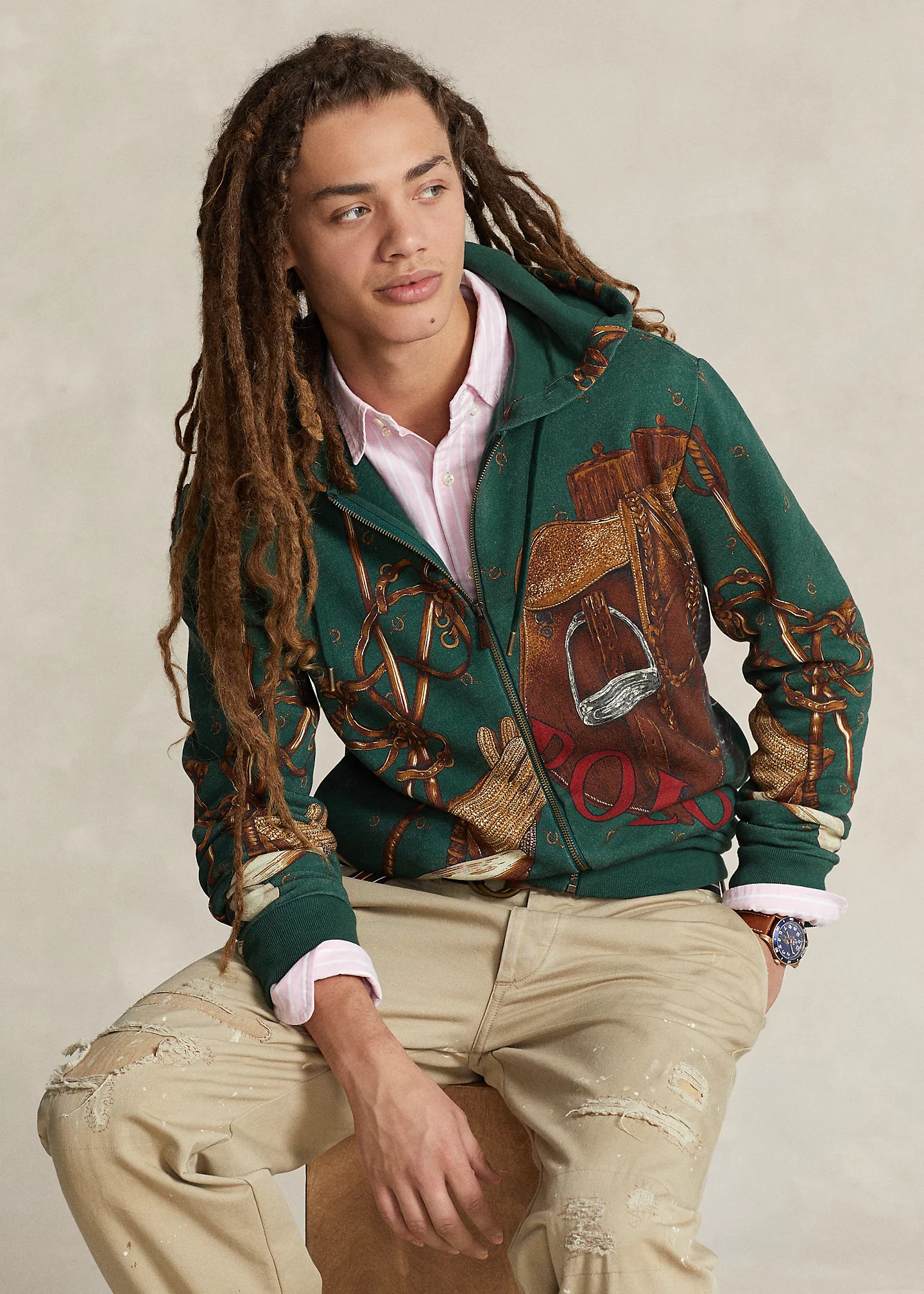 Saddle-Print Fleece Full-Zip Hoodie
