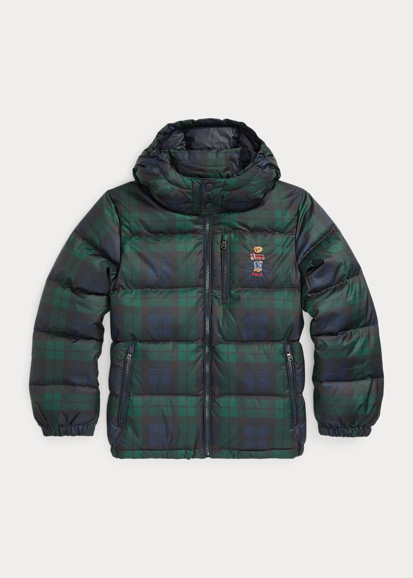Polo Bear Plaid Down Hooded Jacket