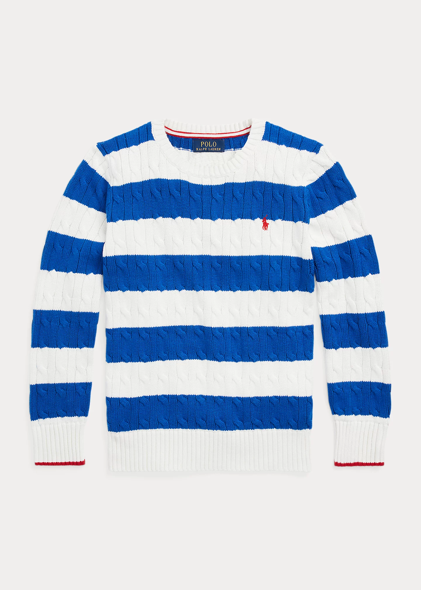 Striped Cable-Knit Cotton Sweater