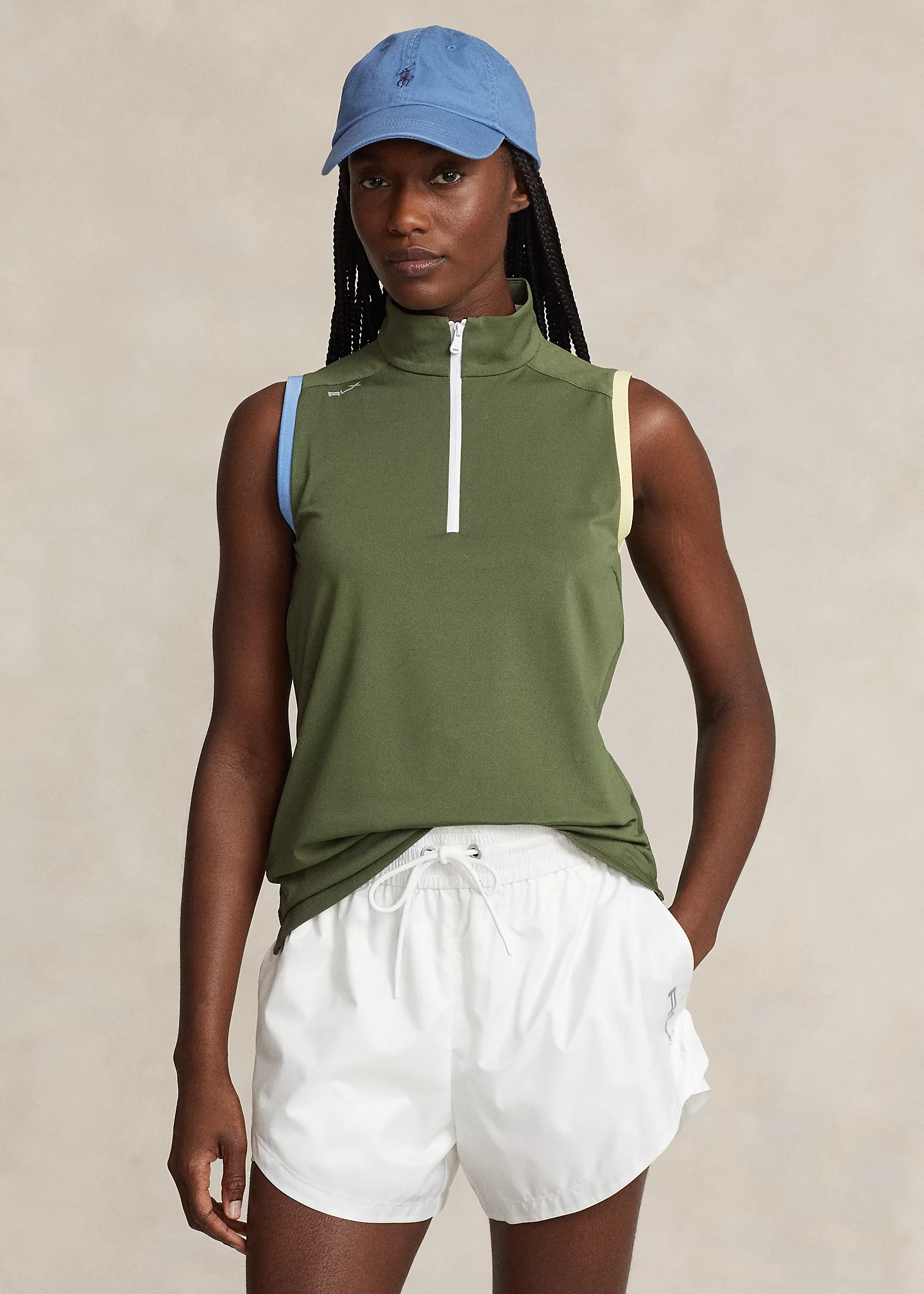 Sleeveless Quarter-Zip Mesh Pullover
