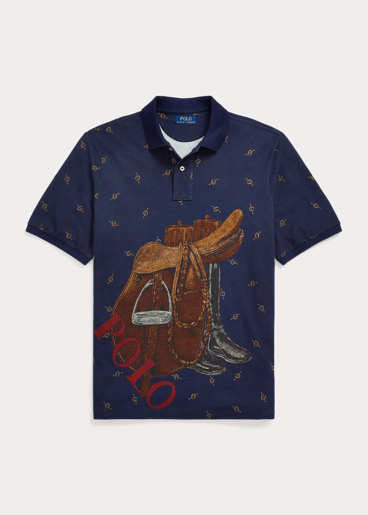Classic Fit Saddle-Print Mesh Polo Shirt