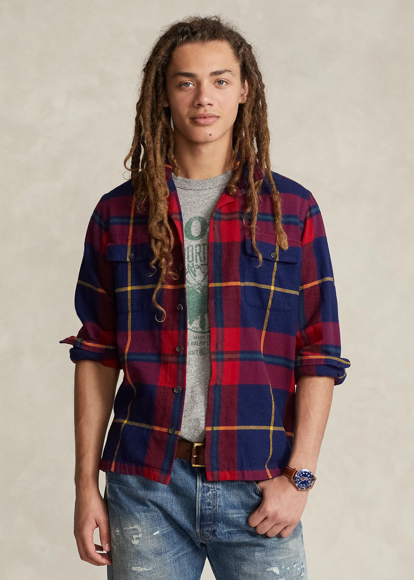 Classic Fit Plaid Twill Camp Shirt