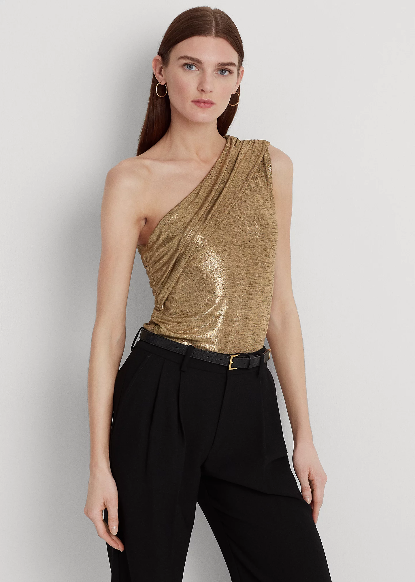 Foil-Print Jersey One-Shoulder Top