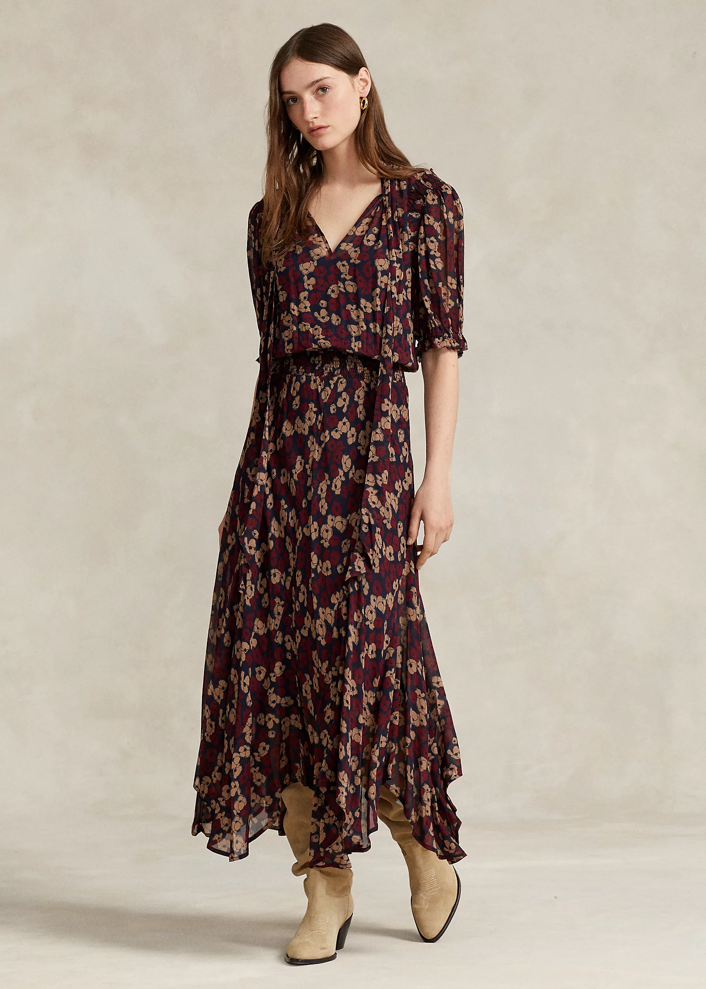 Floral Tie-Neck Georgette Dress