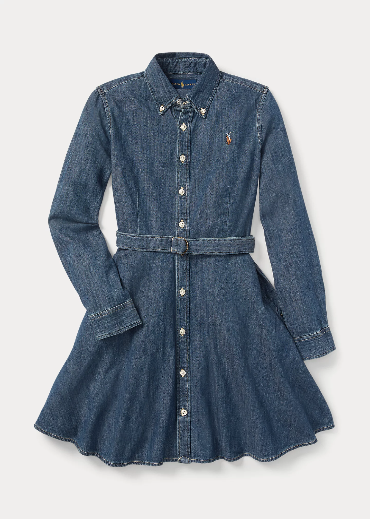 Belted Cotton Denim Shirtdress