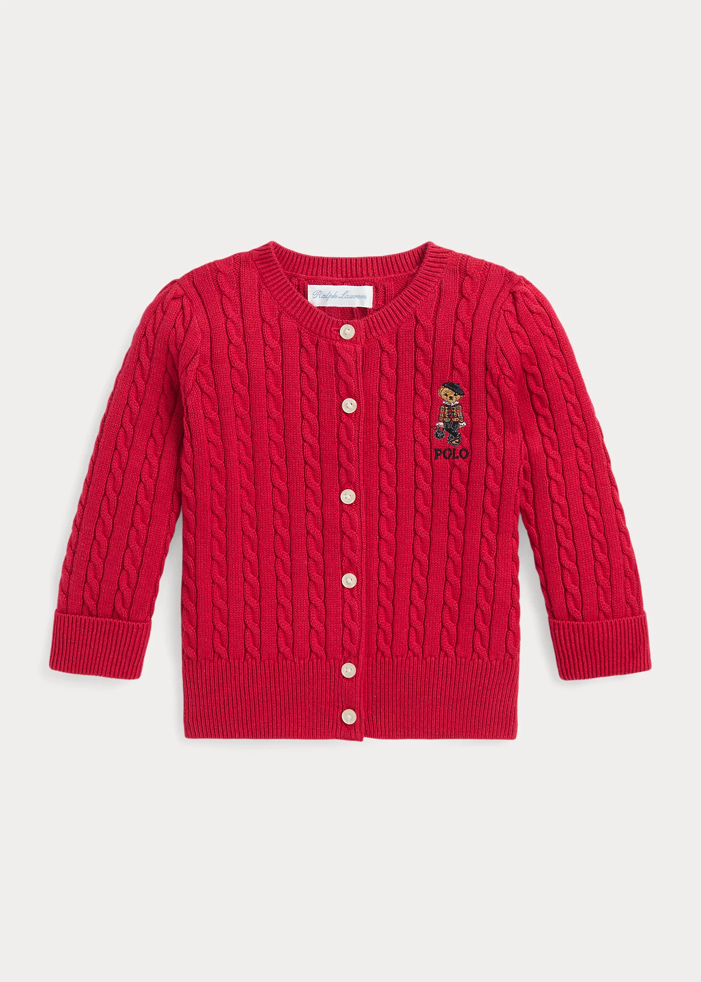 Polo Bear Mini-Cable Cotton Cardigan