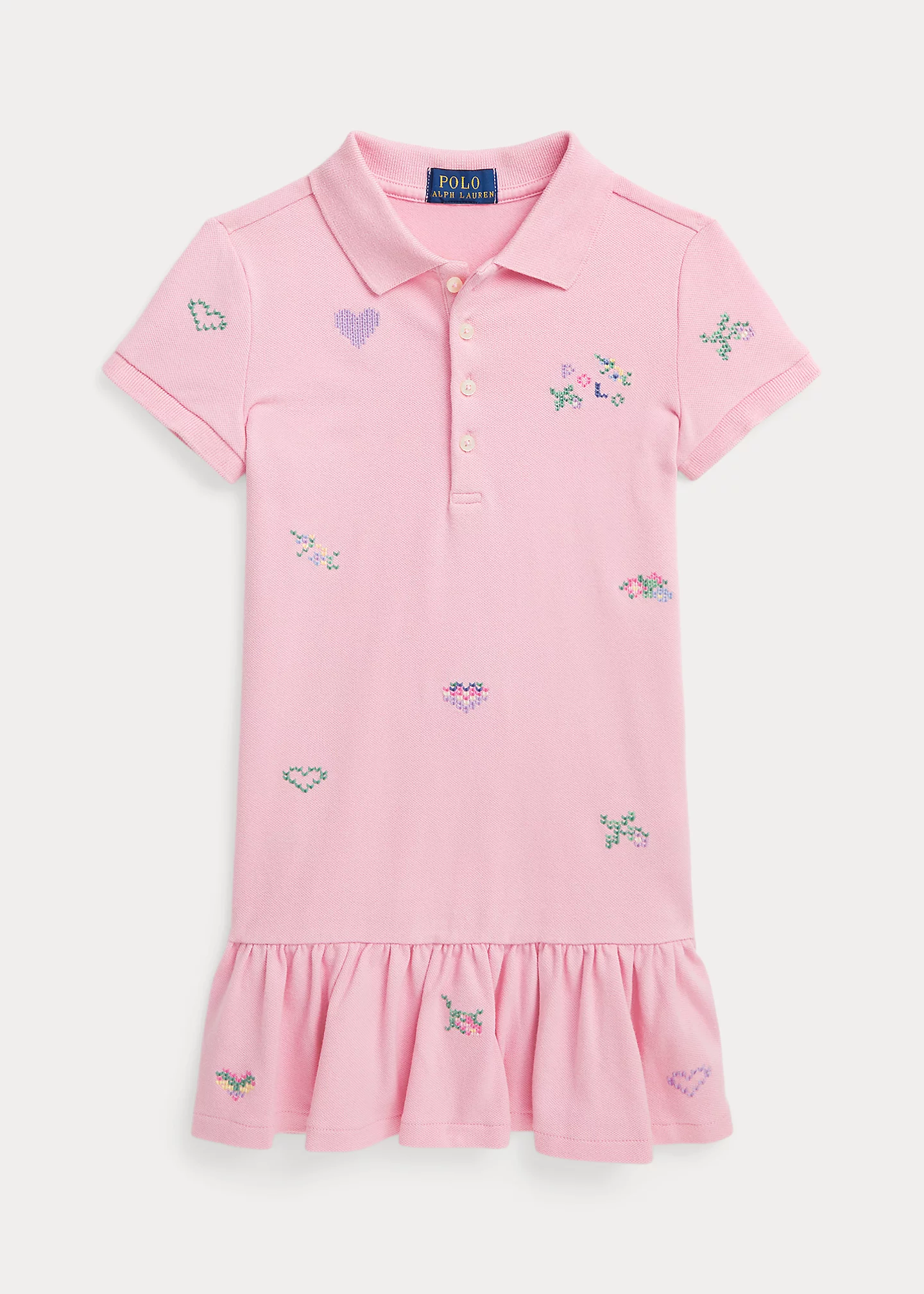 Embroidered Stretch Mesh Polo Dress