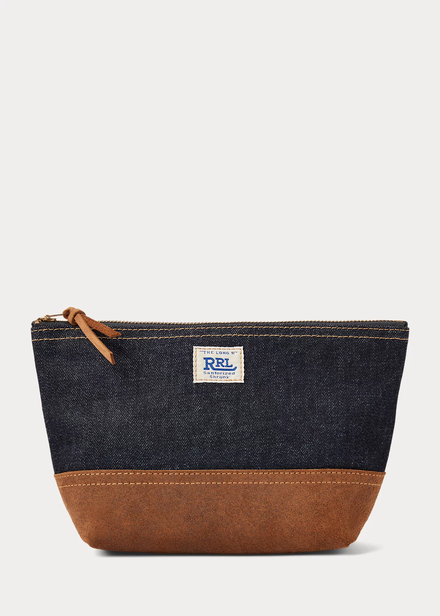Suede-Trim Denim Pouch