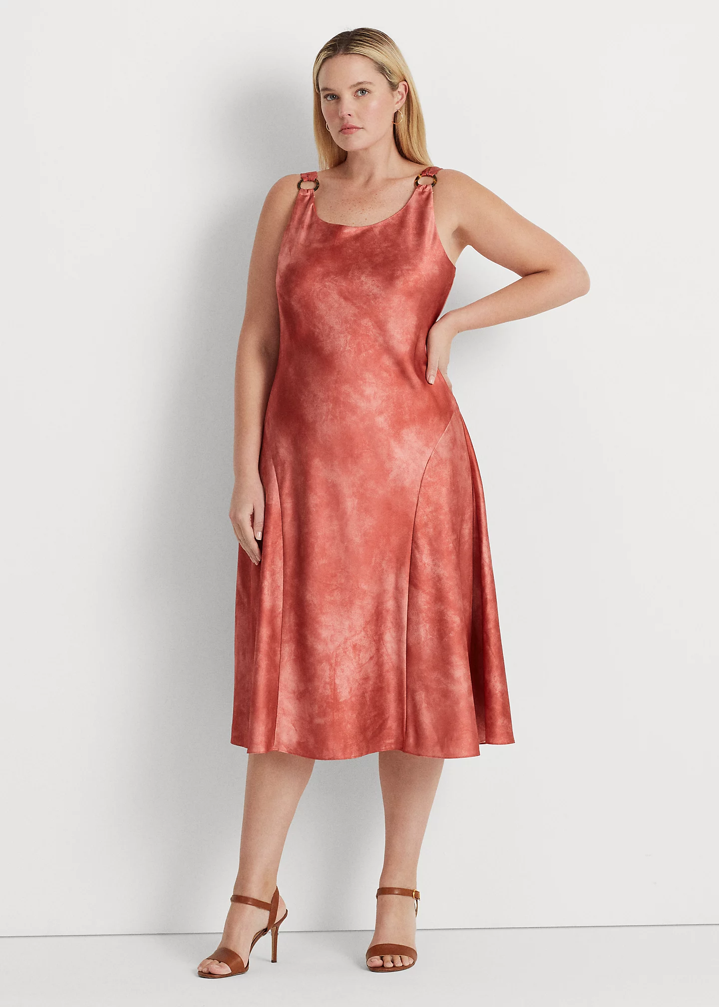 Tie-Dye-Print Ring-Trim Satin Dress