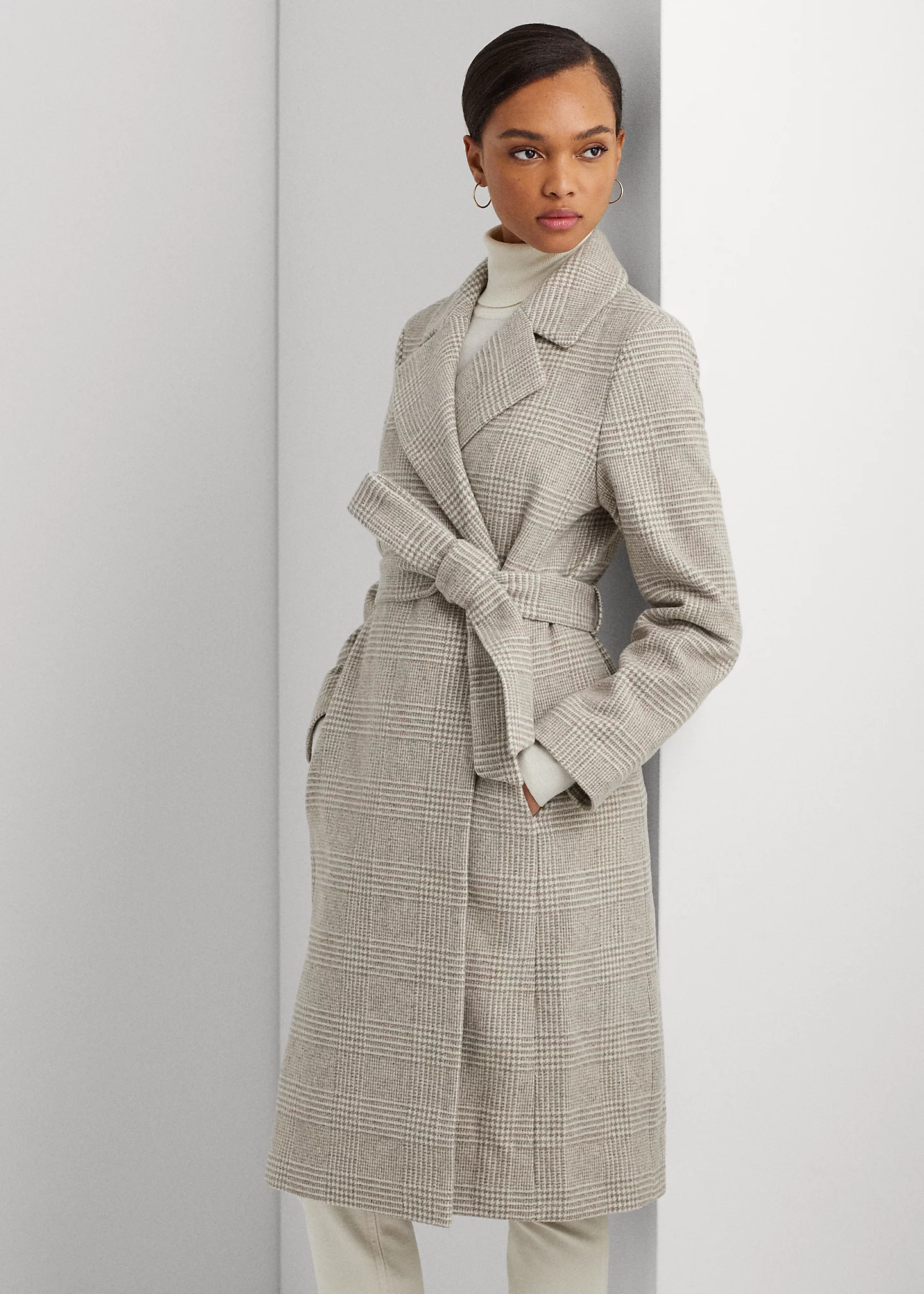 Glen Plaid Belted Wool-Blend Wrap Coat
