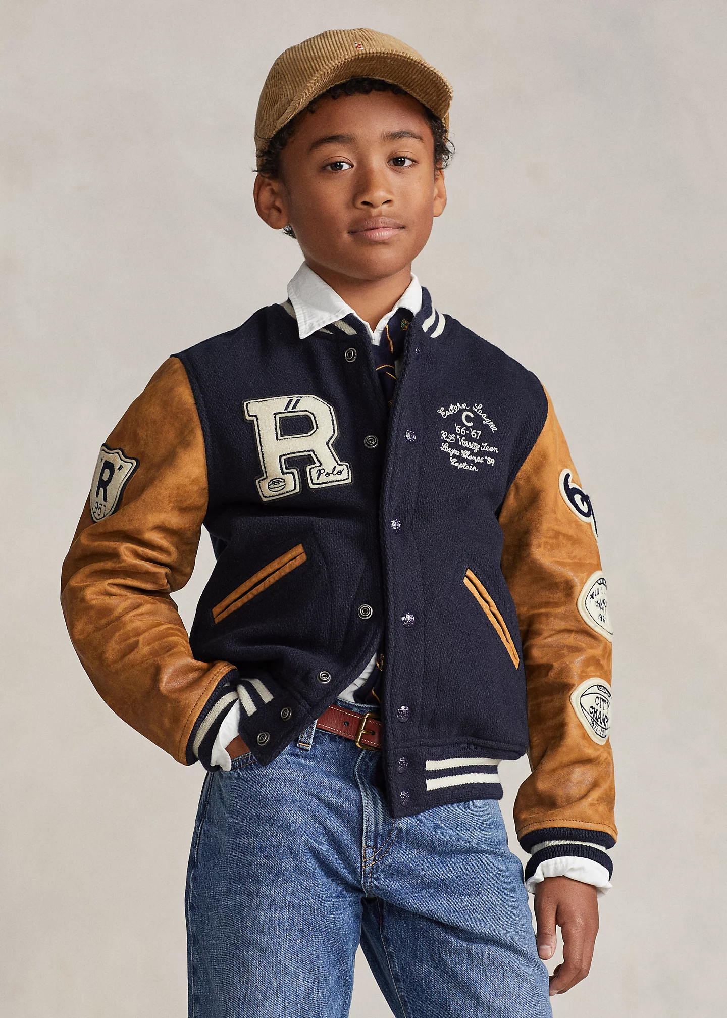 Wool-Blend Leather-Sleeve Jacket