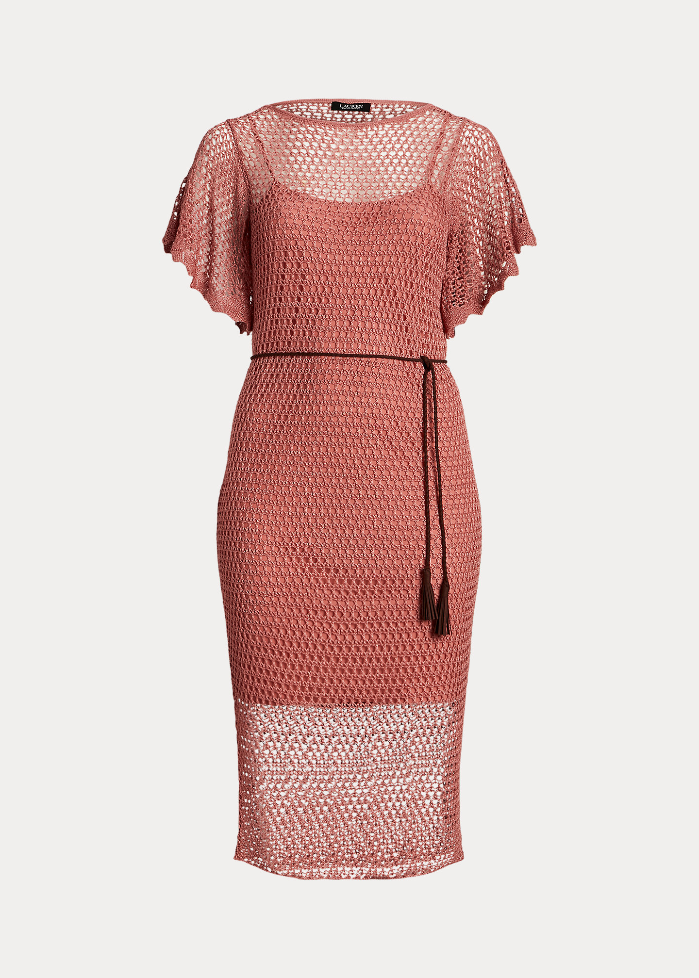 Belted Linen-Blend Pointelle-Knit Dress