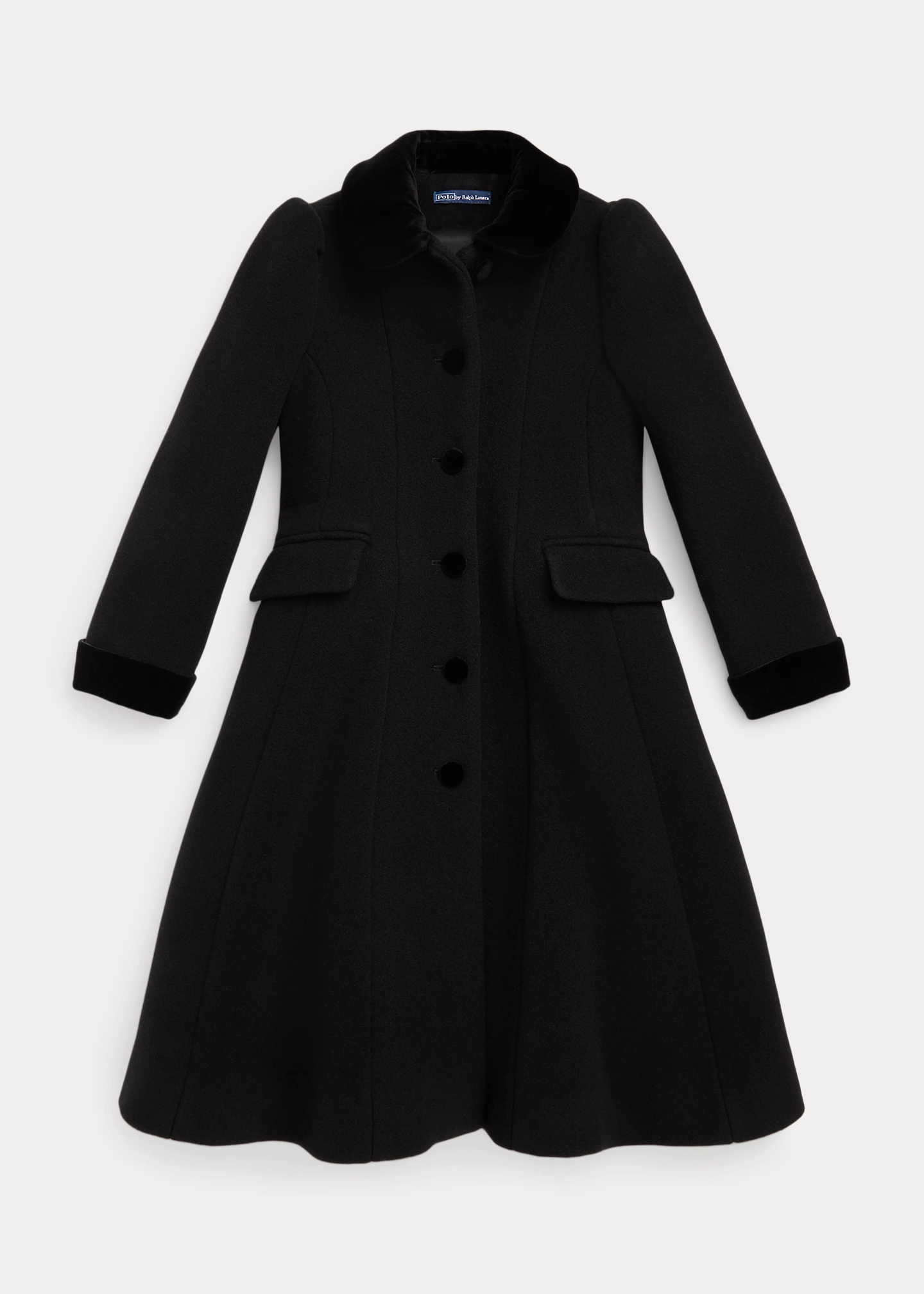 Velvet-Trim Wool Princess Coat