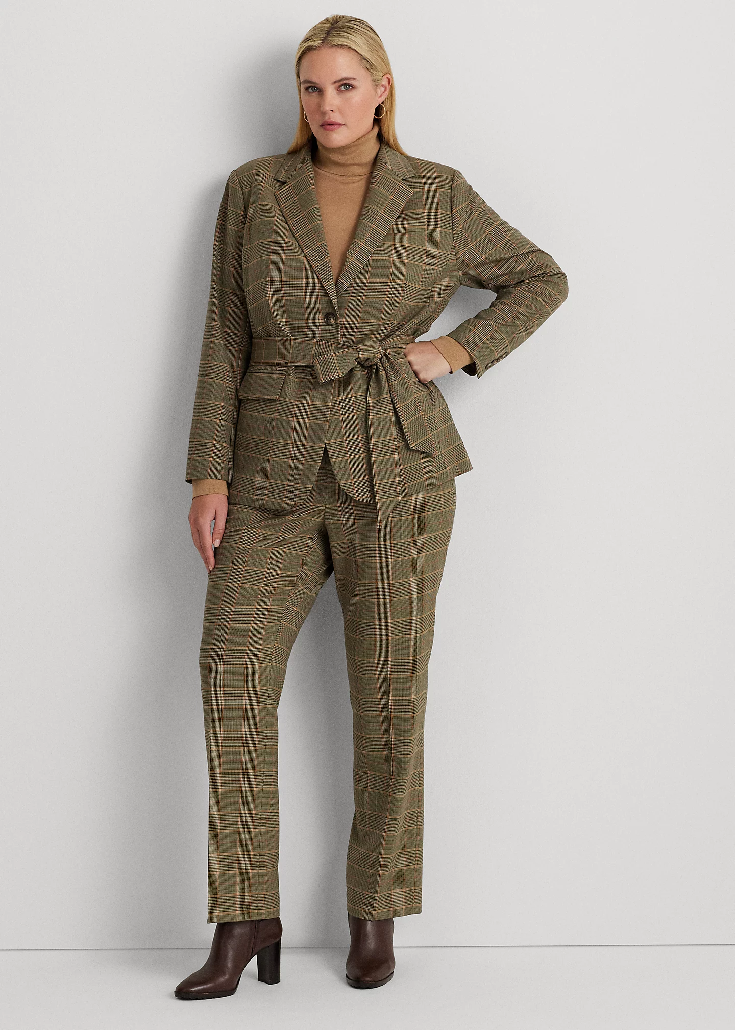 Checked Plaid Twill Straight-Leg Pant