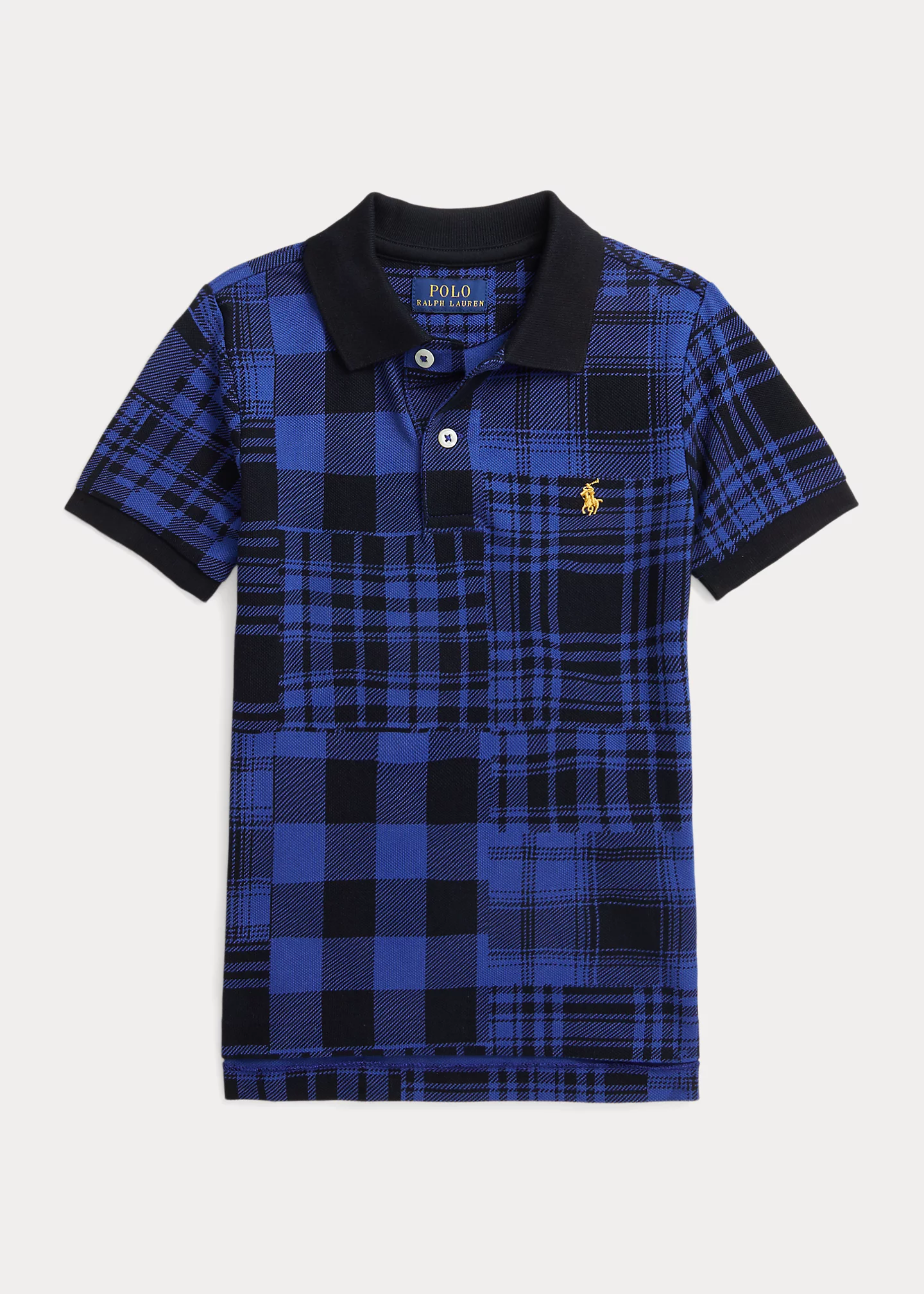 Patchwork Plaid Cotton Mesh Polo Shirt