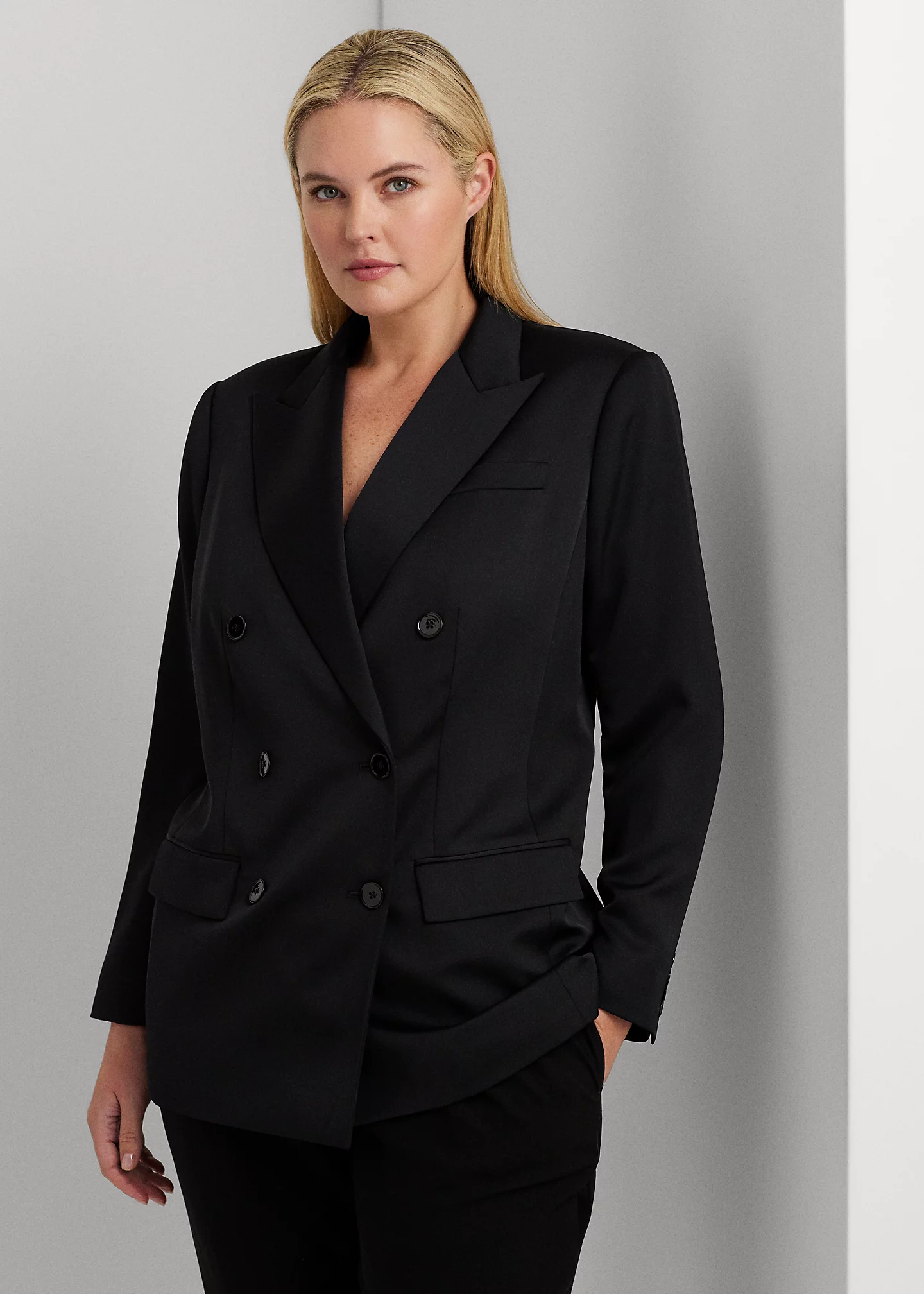 Double-Breasted Satin Crepe Blazer