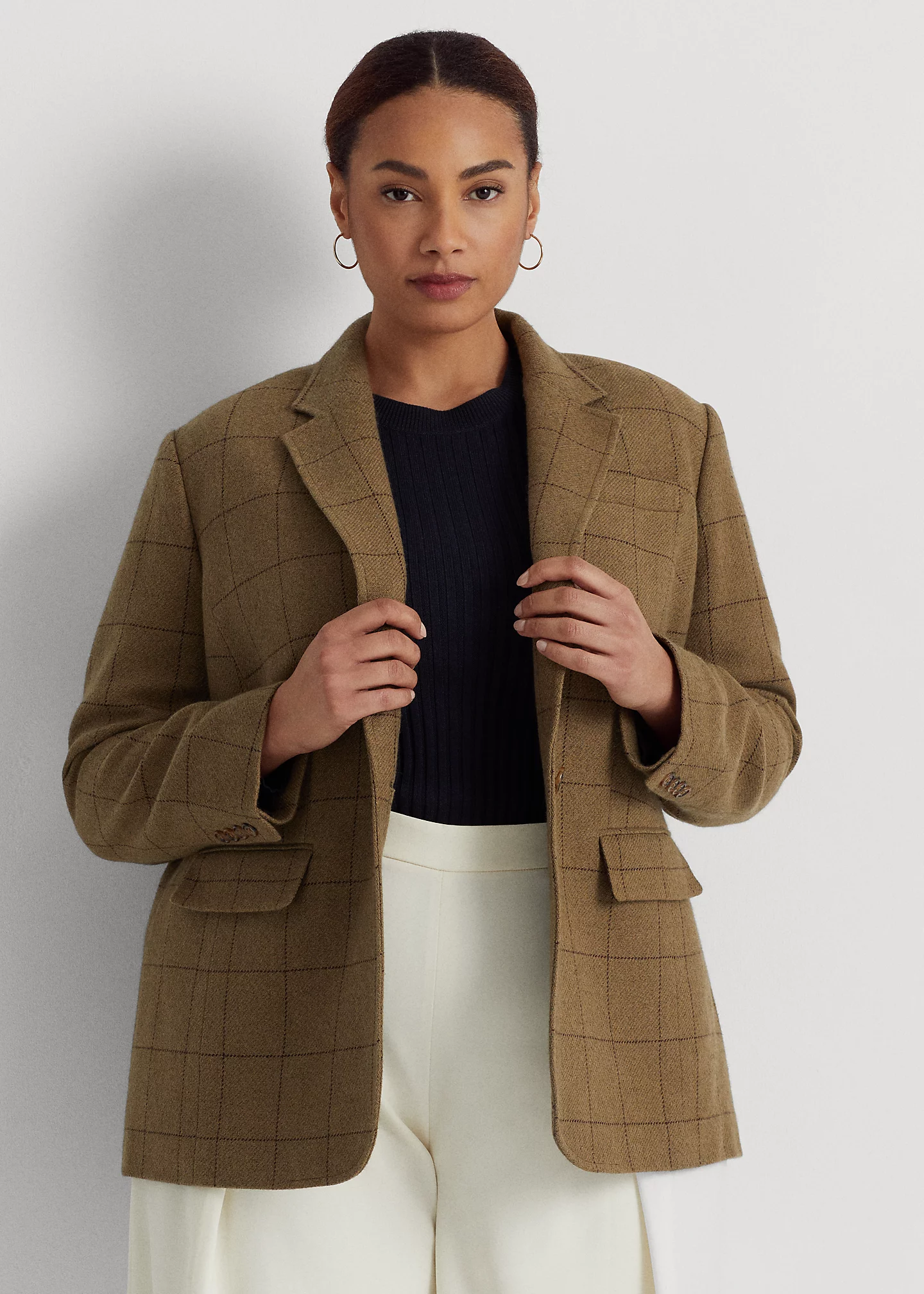 Windowpane Linen-Blend Twill Blazer