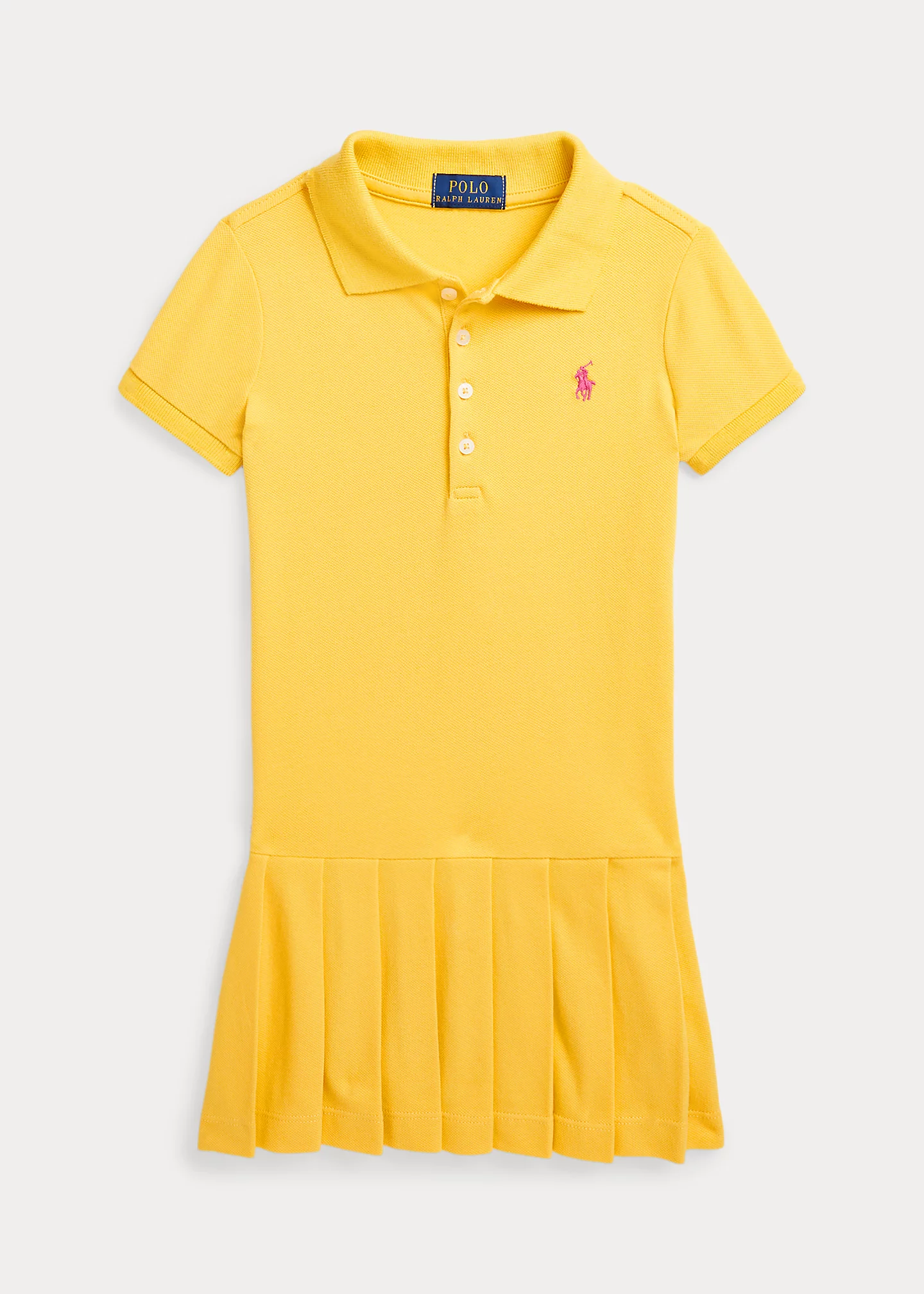 Pleated Stretch Mesh Polo Dress