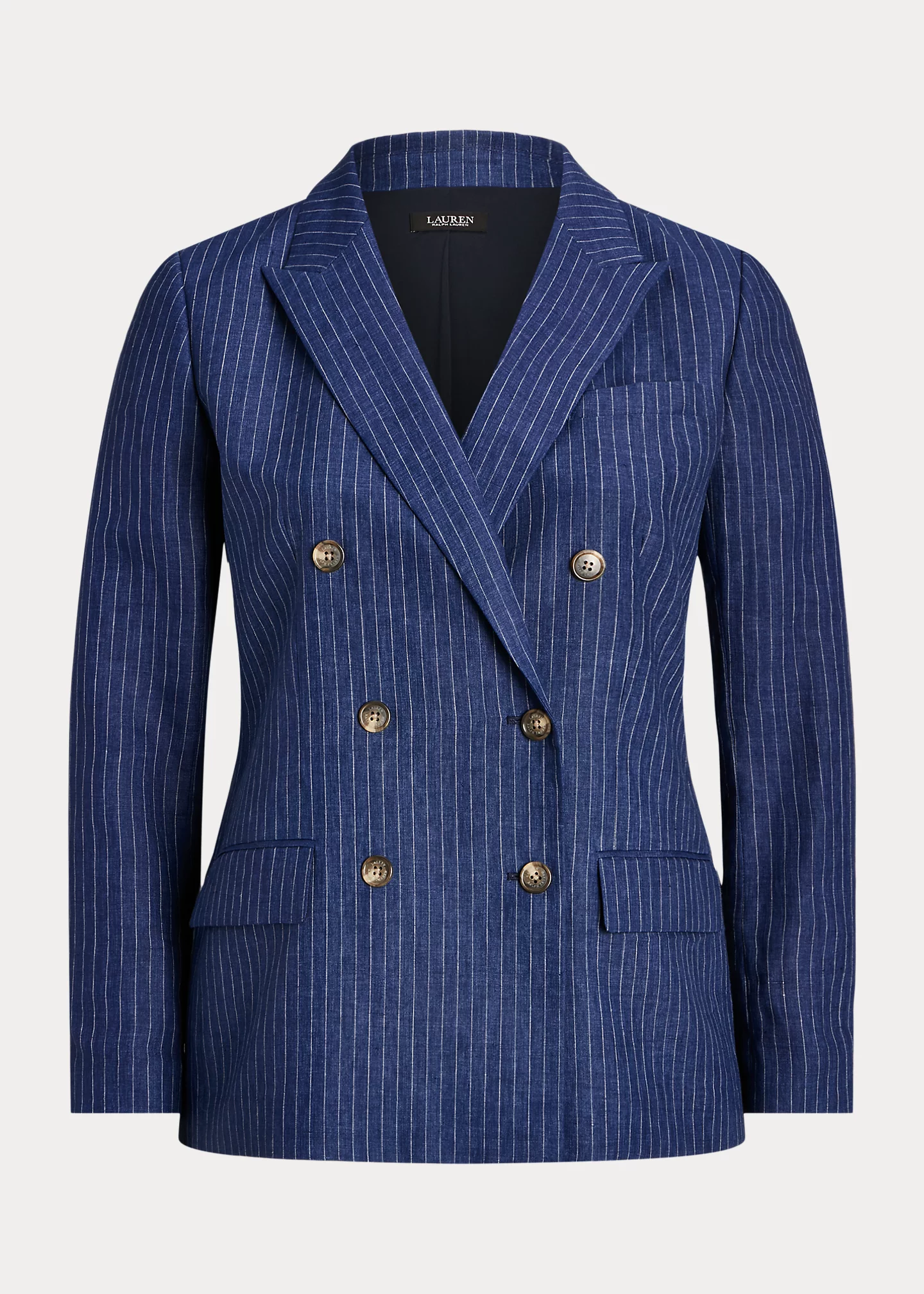 Pinstripe Double-Breasted Linen Blazer