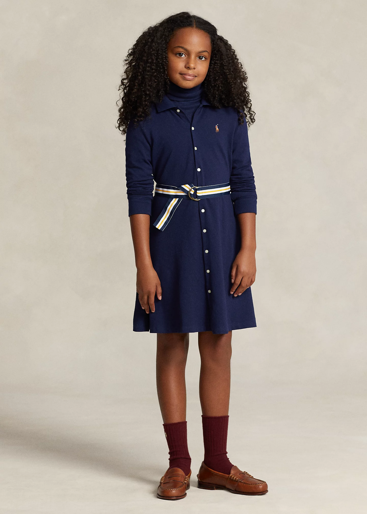 Belted Knit Oxford Polo Dress