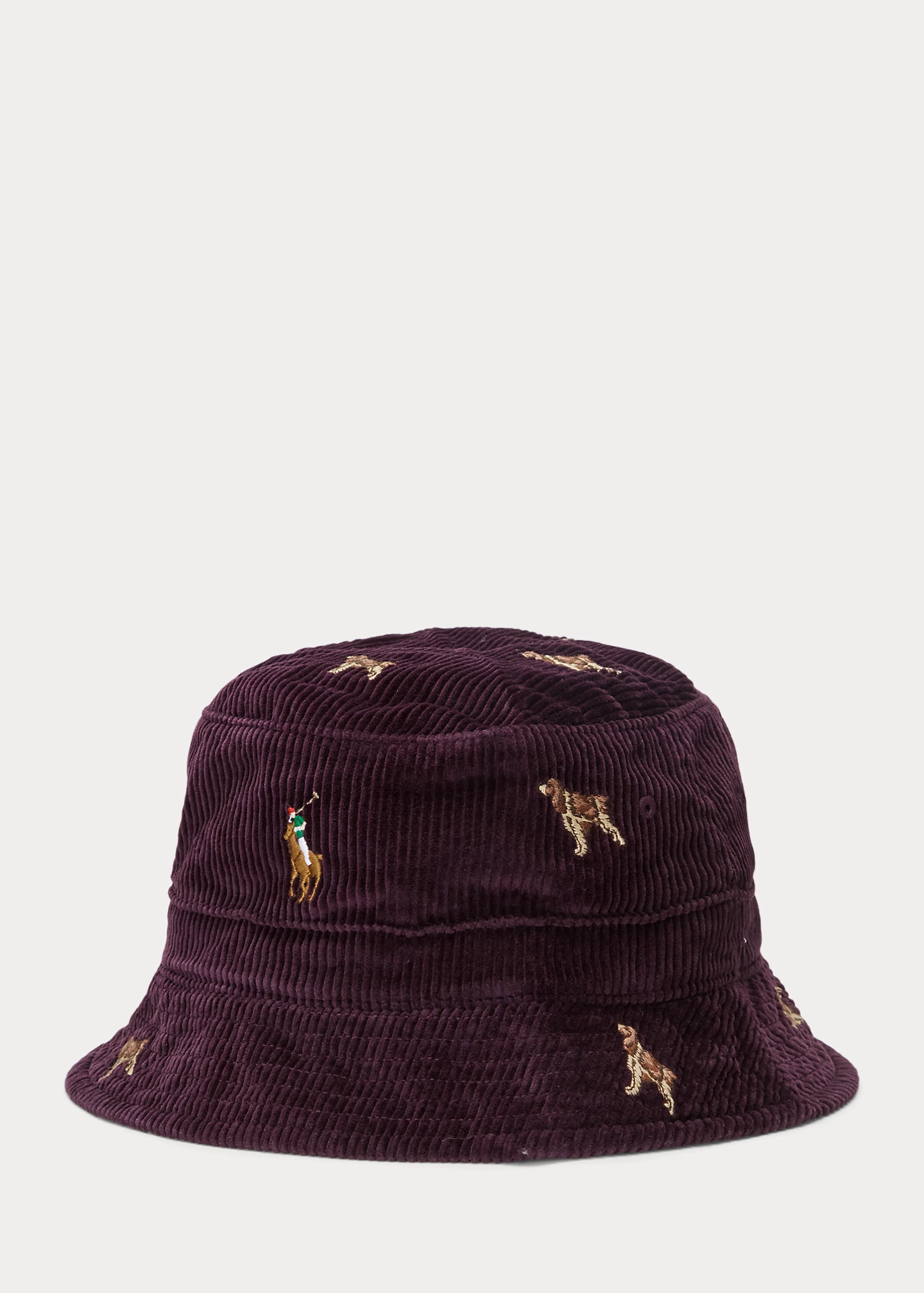 Dog-Embroidered Corduroy Bucket Hat