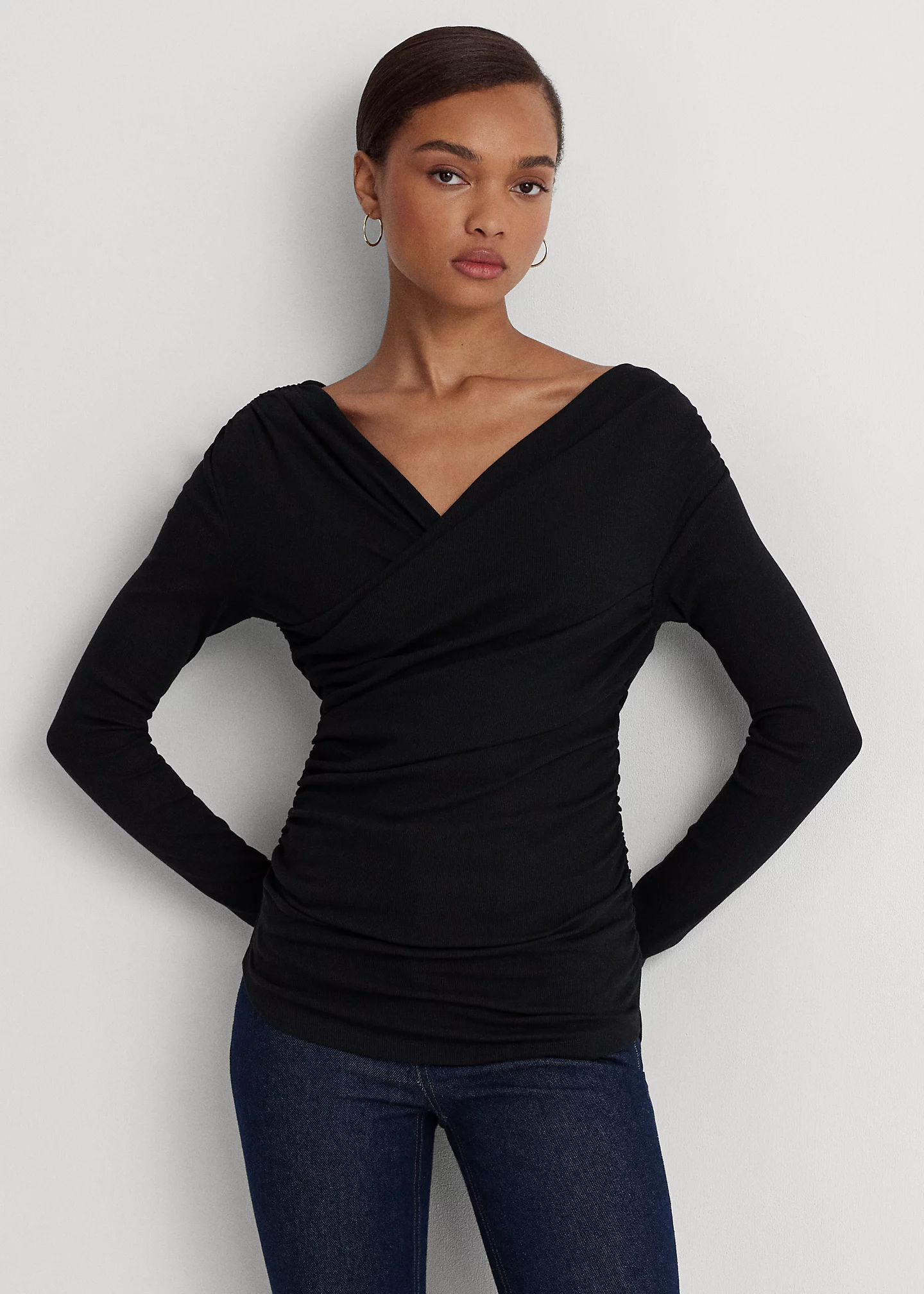 Ruched Asymmetrical Stretch Cotton Top