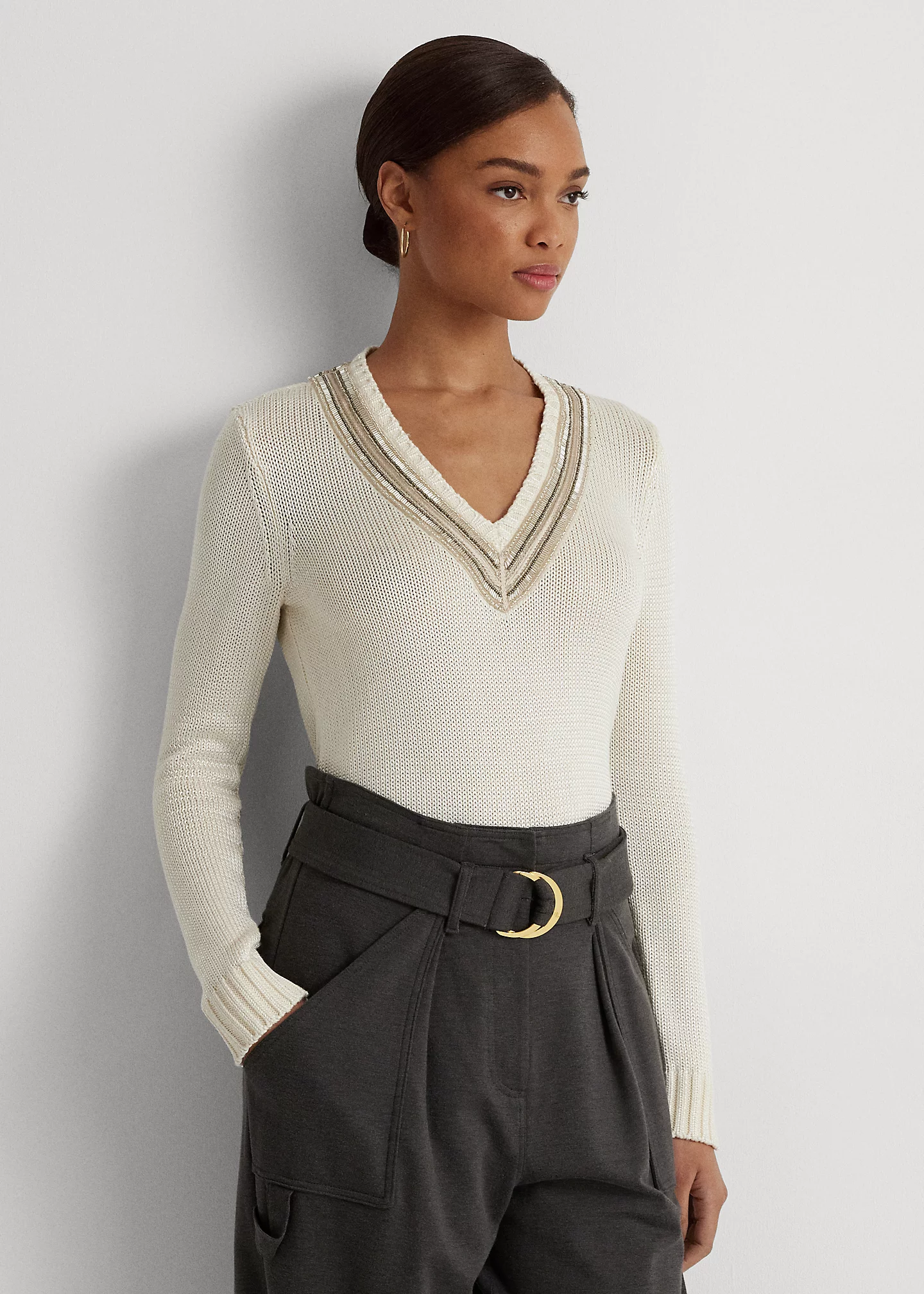 Beaded Cotton-Blend Cricket Sweater