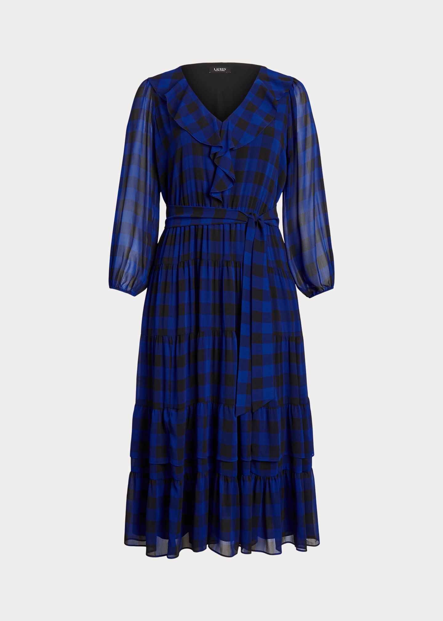 Buffalo Check Belted Georgette Dress