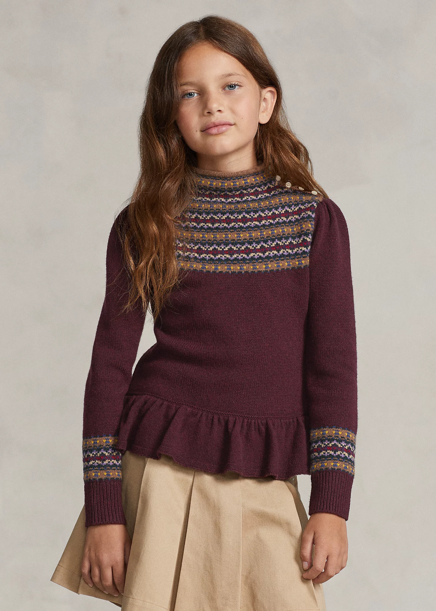 Fair Isle Wool-Blend Peplum Turtleneck