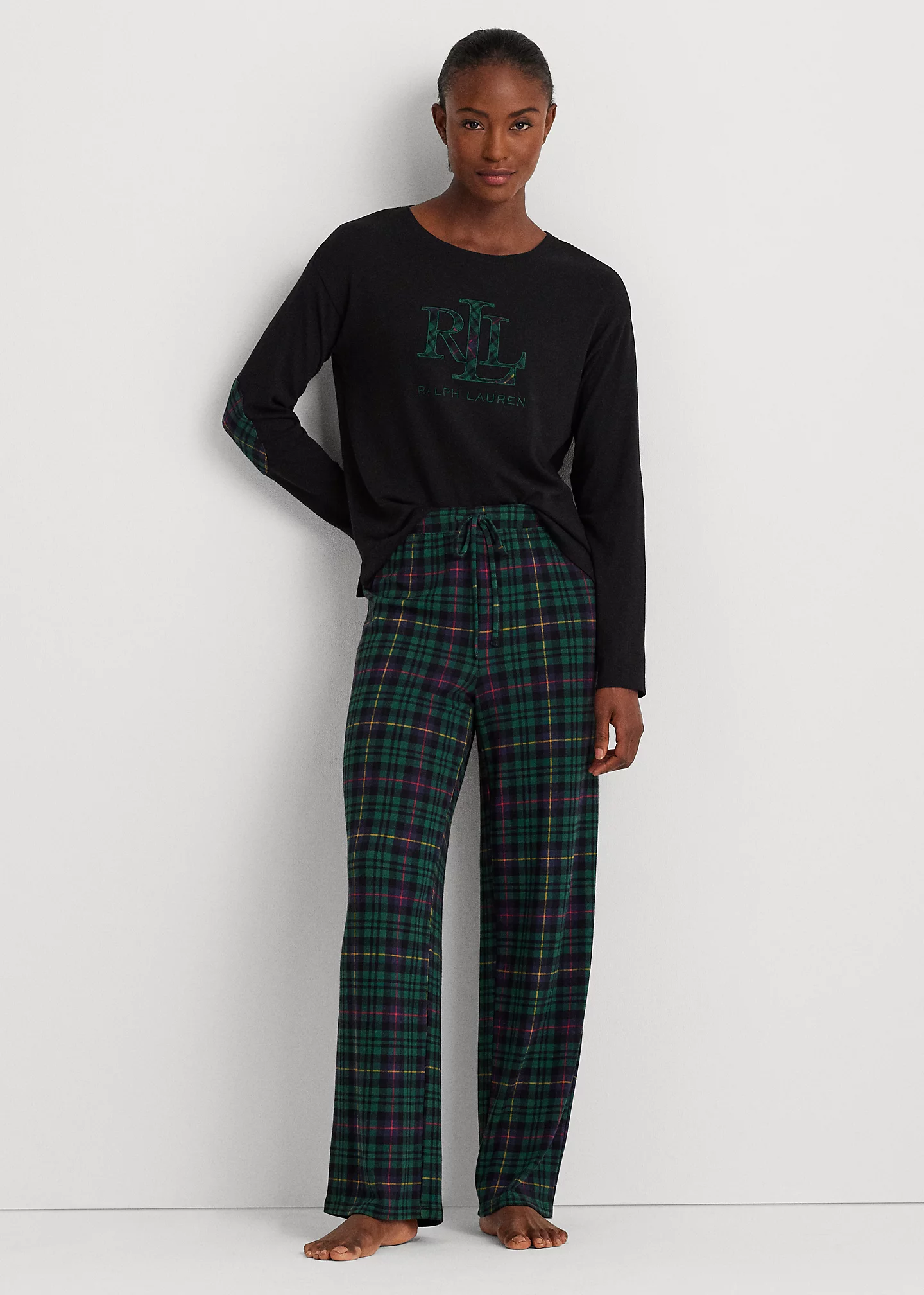 Plaid Cotton-Blend-Jersey Pajama Set