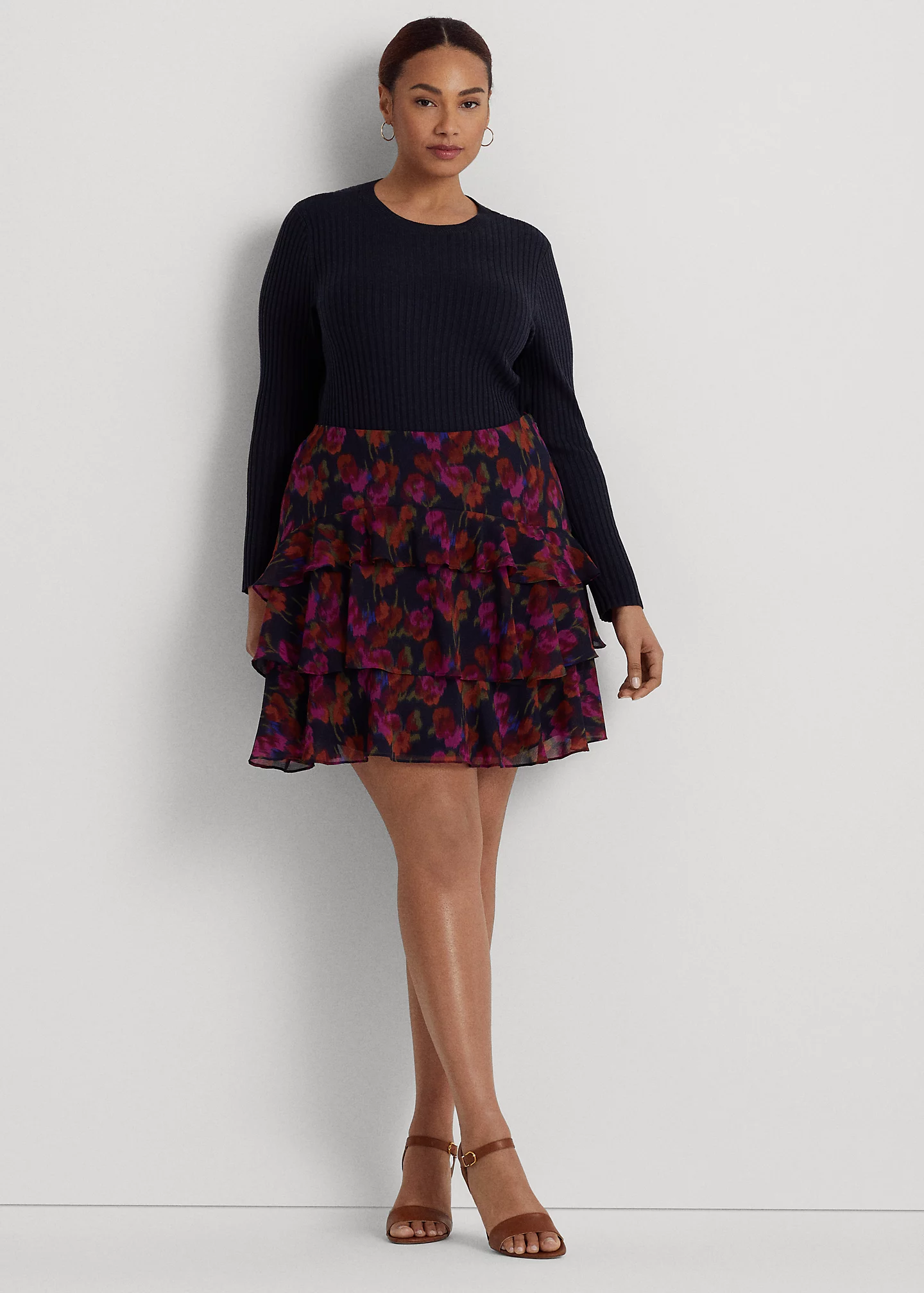 Floral Crinkle Georgette Tiered Skirt