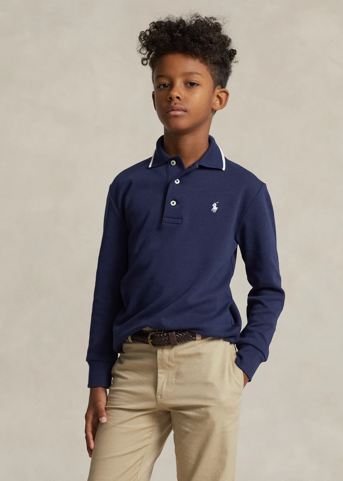 Soft Cotton Long-Sleeve Polo Shirt