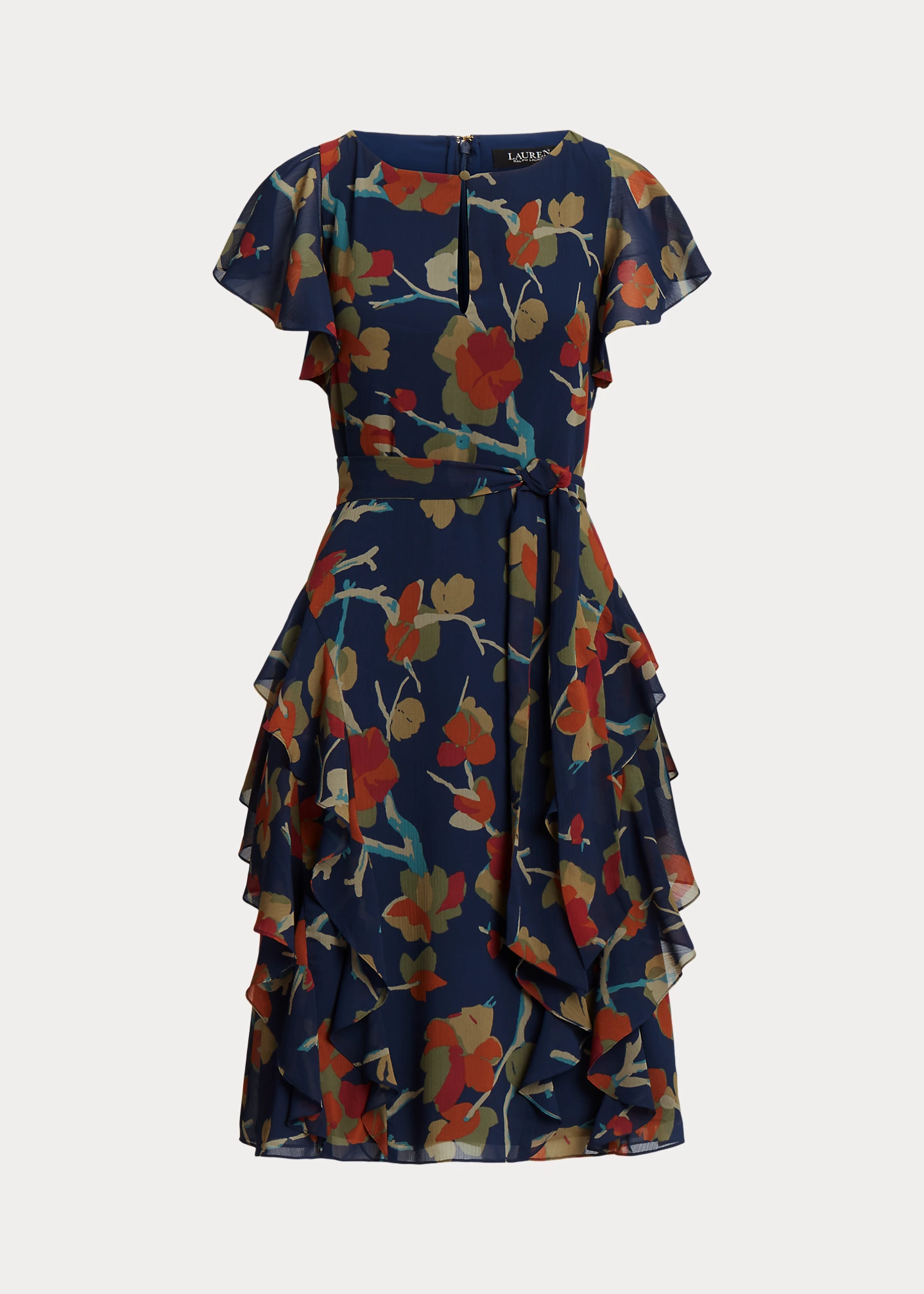 Floral Ruffle-Trim Georgette Dress