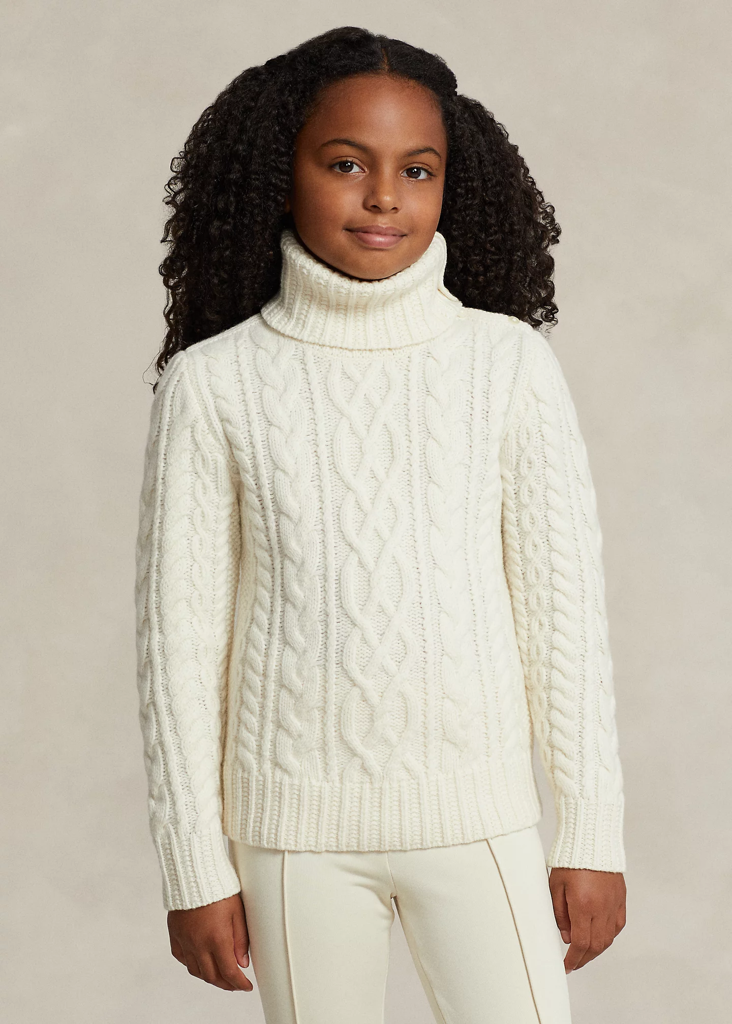 Aran-Knit Wool-Blend Turtleneck Sweater
