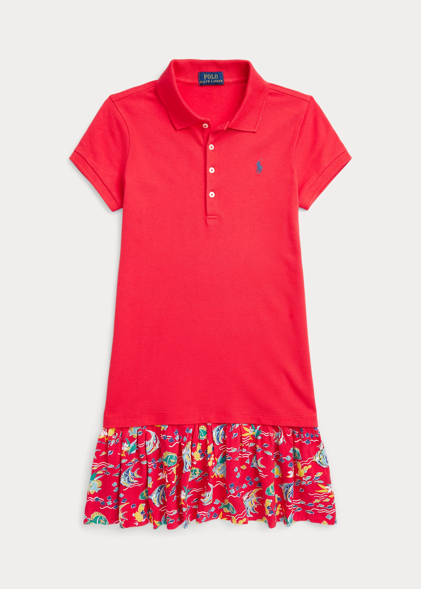 Tropical-Print Stretch Mesh Polo Dress