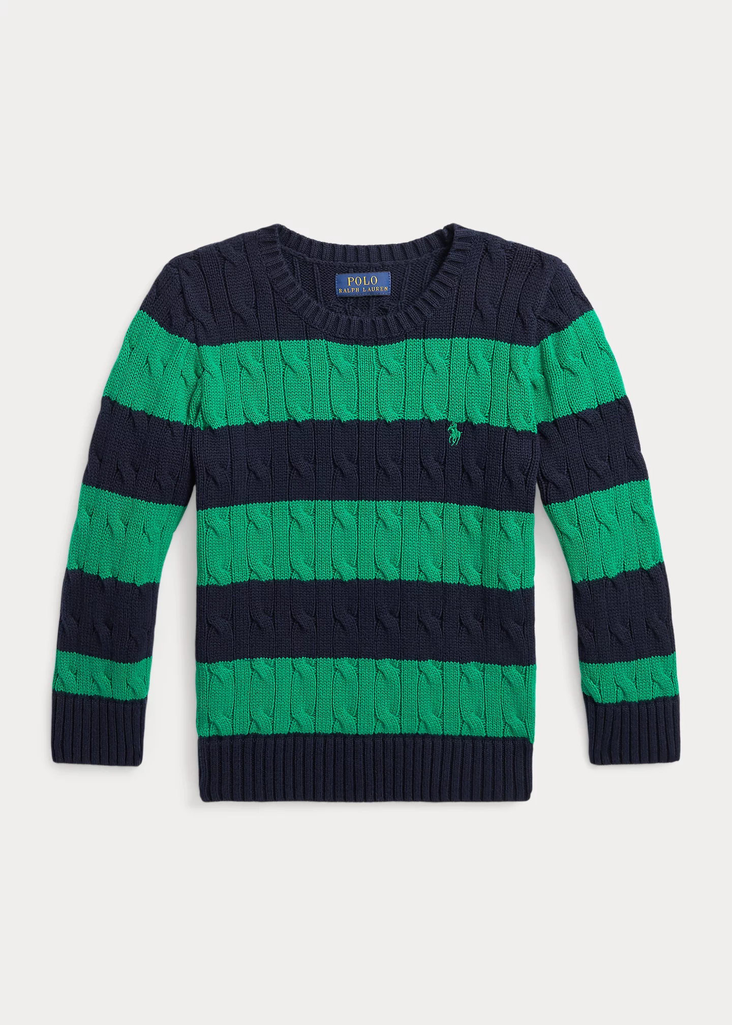 Striped Cable-Knit Cotton Sweater