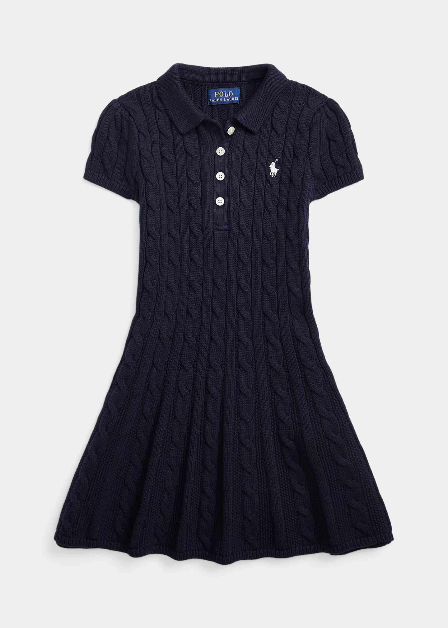 Cable-Knit Cotton Polo Sweater Dress